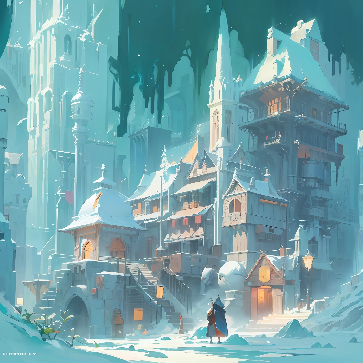 An old forge,Advanced civilizations are here to create powerful magical artifacts and magical weapons,Frost oven,Frost-covered bracket,Intricate ice formations,Ghibli Mobius style,Ice City before 2080,Möbius aesthetics,Morbius combined with Louise,Len Mack inspiration,Studio Ghibli performance,moebius artwork,studio ghibli smooth concept art,james gilleard artwork。 --auto