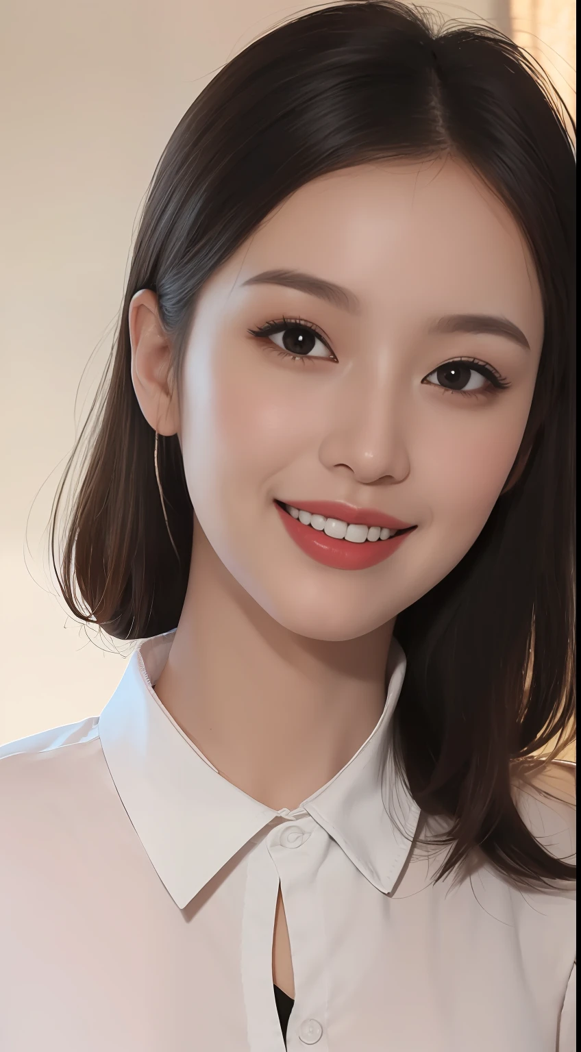 best quality, masterpiece, (photorealistic:1.4), 1girl, light smile, shirt with collars, waist up, dramatic lighting, from below