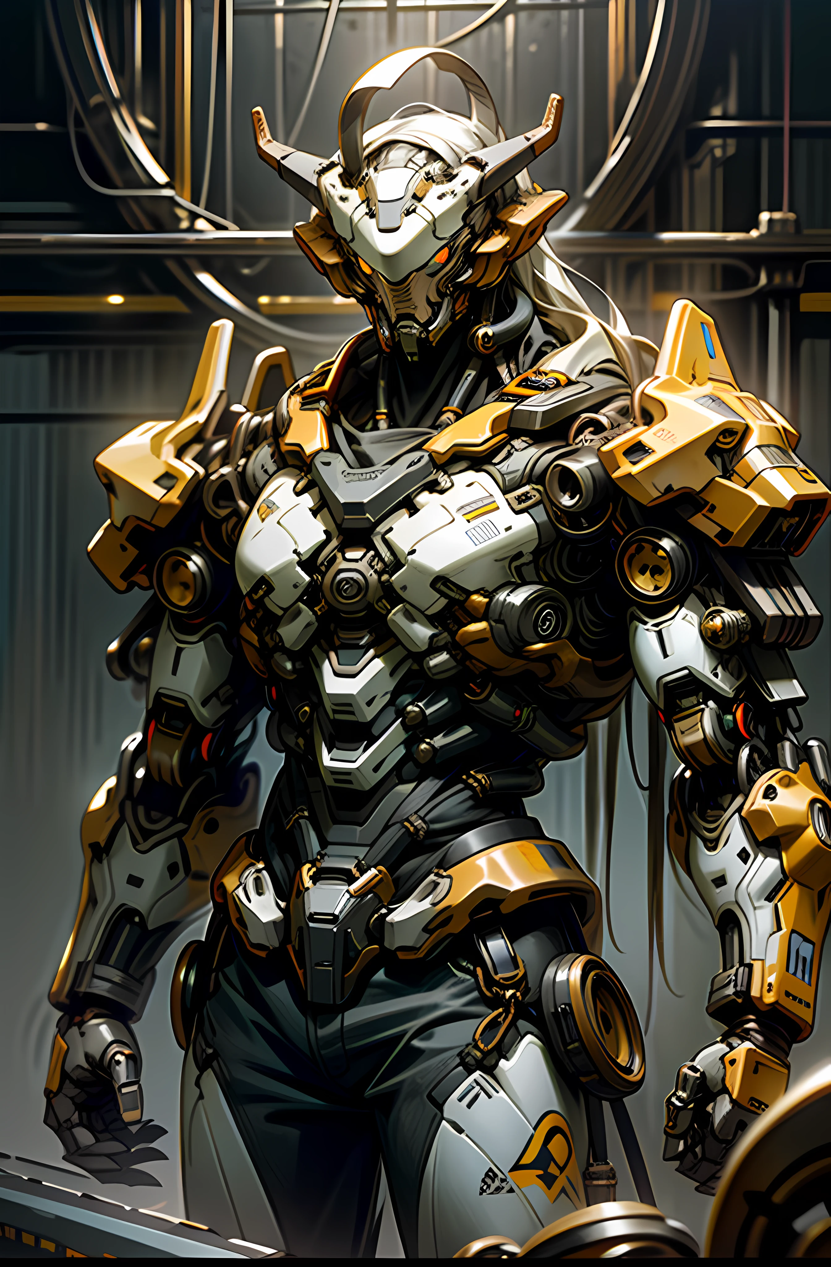 Dark_Fantasy,Cyberpunk,(chain saw,chain saw man,Red:1.1),1man,Mechanical marvel,Robotic presence,Cybernetic guardian,wearing a worn-out mech suit，iintricate，（Steel metal[rusted]），ellegance，Clear focus，Photo by Greg Rutkowski，gentlesoftlighting，vivd colour，tmasterpiece，（（the sea）），cow boy shot，dynamicposes，Mottled feeling，Black and yellow combination
