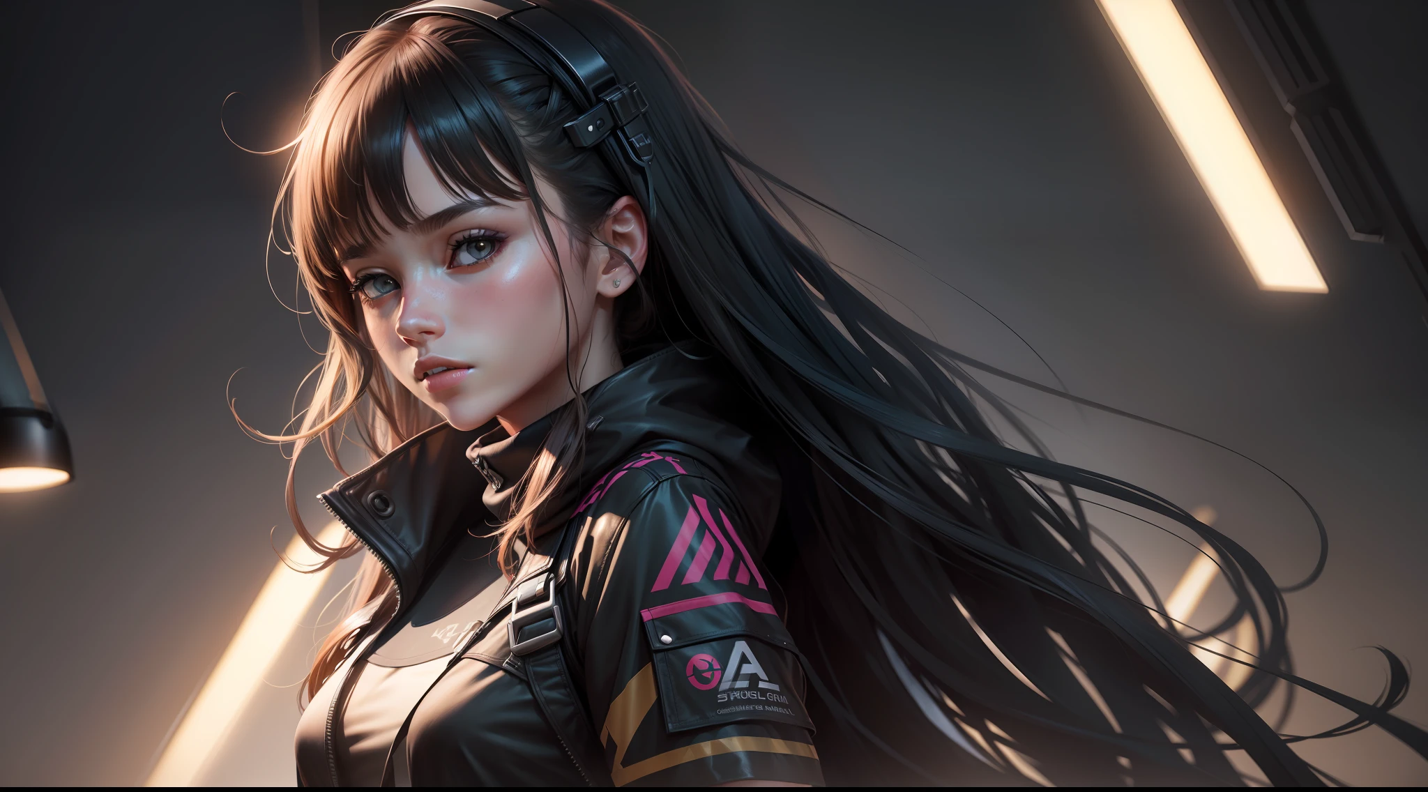 1girl, photorealistic,highres,kda, solo, long hair,  professional_light