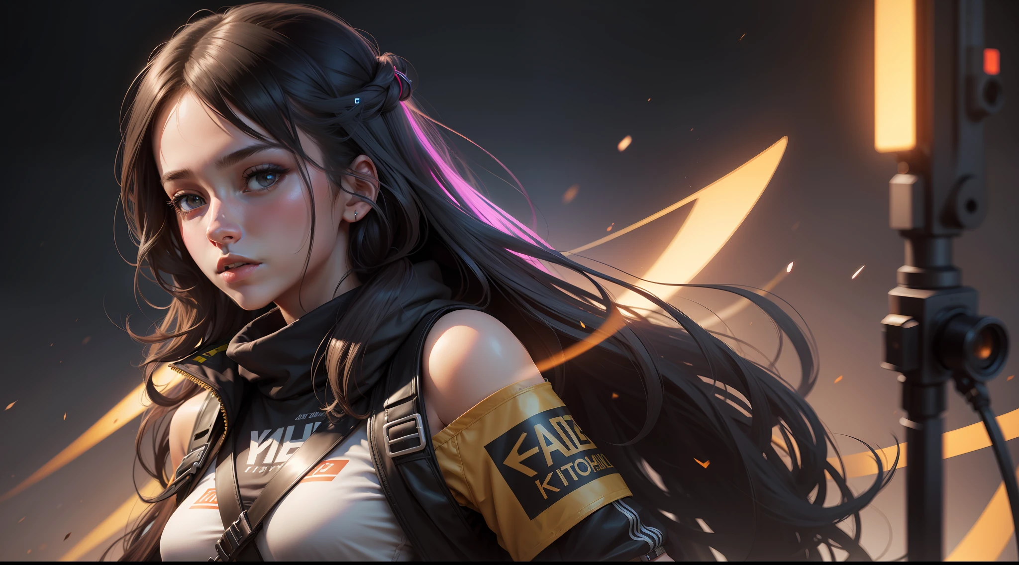 1girl, photorealistic,highres,kda, solo, long hair,  professional_light