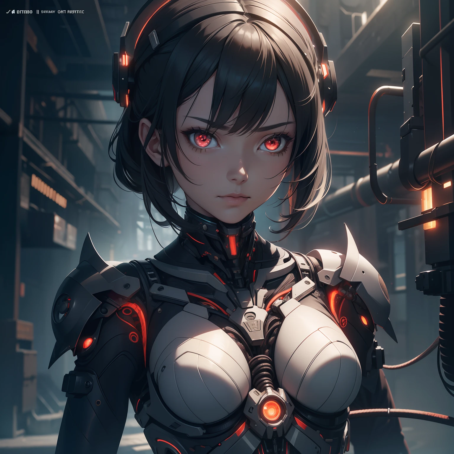 1mechanical girl,((ultra realistic details)), portrait, global illumination, shadows, octane render, 8k, ultra sharp,metal,intricate, ornaments detailed, cold colors, egypician detail, highly intricate details, realistic light, trending on cgsociety, glowing eyes, facing camera, neon details, machanical limbs,blood vessels connected to tubes,mechanical vertebra attaching to back,mechanical cervial attaching to neck,sitting,wires and cables connecting to head