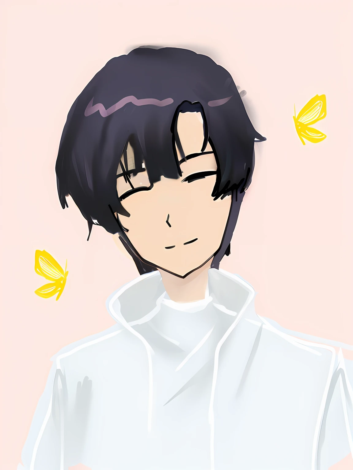 Anime boy with black hair and white shirt with yellow butterfly,Ye Xiu，Full-time master anime Ye Xiu， inspirado em Okumura Masanobu, inspired by Matsumura Goshun, in an anime style, inspired by Un'ichi Hiratsuka, inspired by Okumura Togyu, anime moe art style, In anime style, Male anime style, koyoharu gotouge