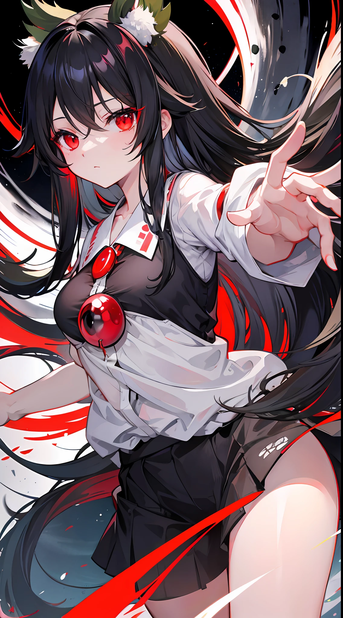 Reiuji Utsuho,Black hair,Red eyes