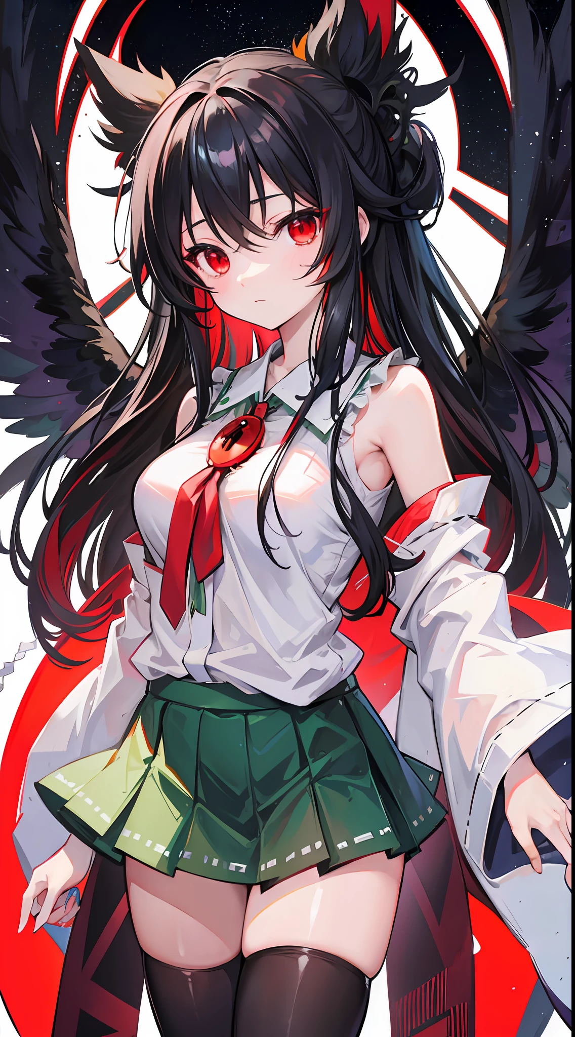 Reiuji Utsuho,Black hair,Red eyes