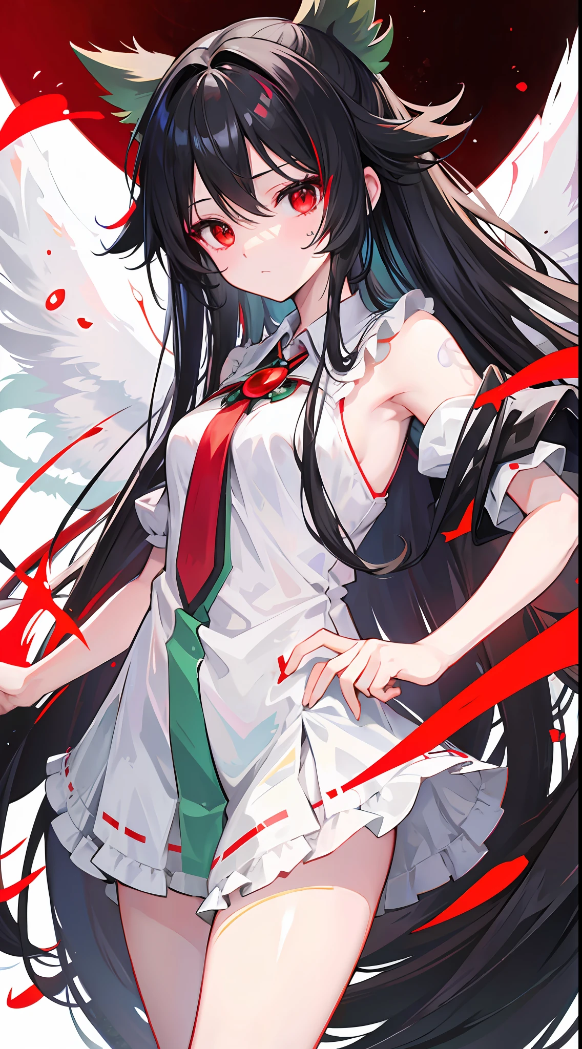 Reiuji Utsuho,Black hair,Red eyes