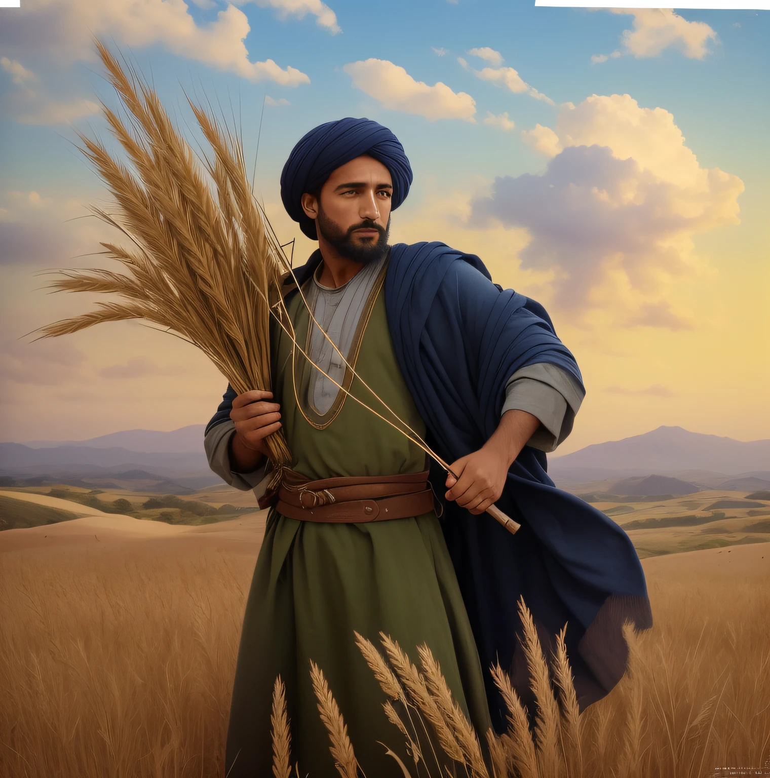 pintura de um homem segurando um cajado em um campo, Directed by: Juan O'Gorman, em um colina, inspired by Kamāl ud-Dīn Behzād, Aves de Darnov, Genzoman, nos vastos campos de pastagens, Directed by: Sohrab Sepehri, Directed by: Zahari Zograf, Directed by: Jason Felix