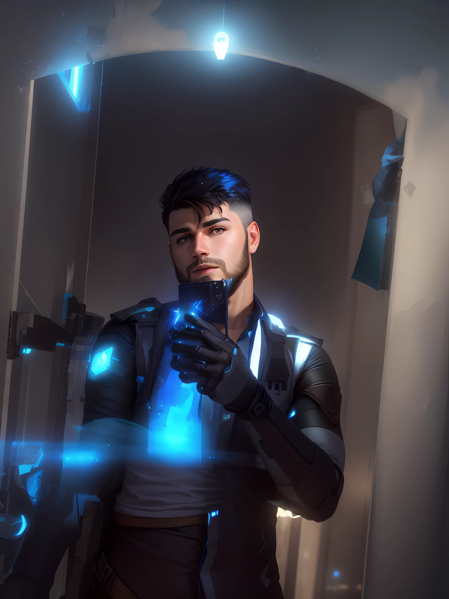Change this border background cyber wings hansome boy realistic face. Ultra realistic