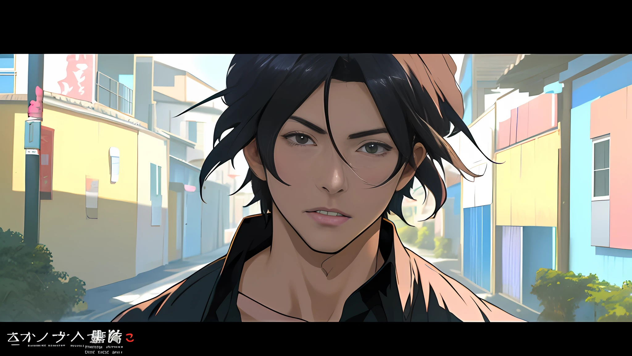 Chico de anime con una camisa negra parado en una calle estrecha, Estilo realista de anime 3D, Obras de arte al estilo de Guweiz, digital anime illustration, Estilo de realismo de anime, Retrato estilo anime, realistic anime artstyle, Hermoso retrato de anime, Estilo anime masculino, Retrato de anime de un hombre guapo, Anime CG arte suave, Estilo de arte de anime realista, Impresionante retrato de cara de anime