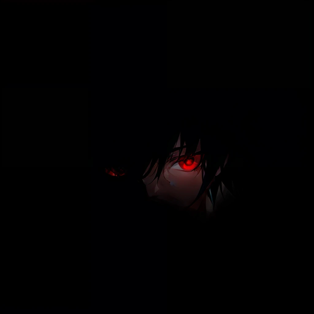 1 boy, black hair, red eyes