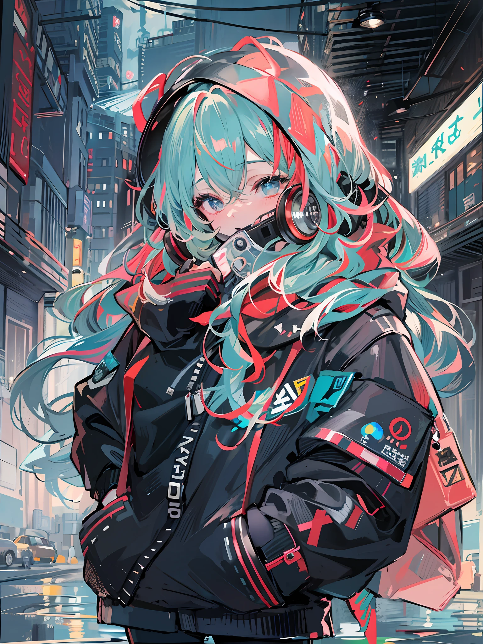 Black clothe、Beautiful hair with sound red