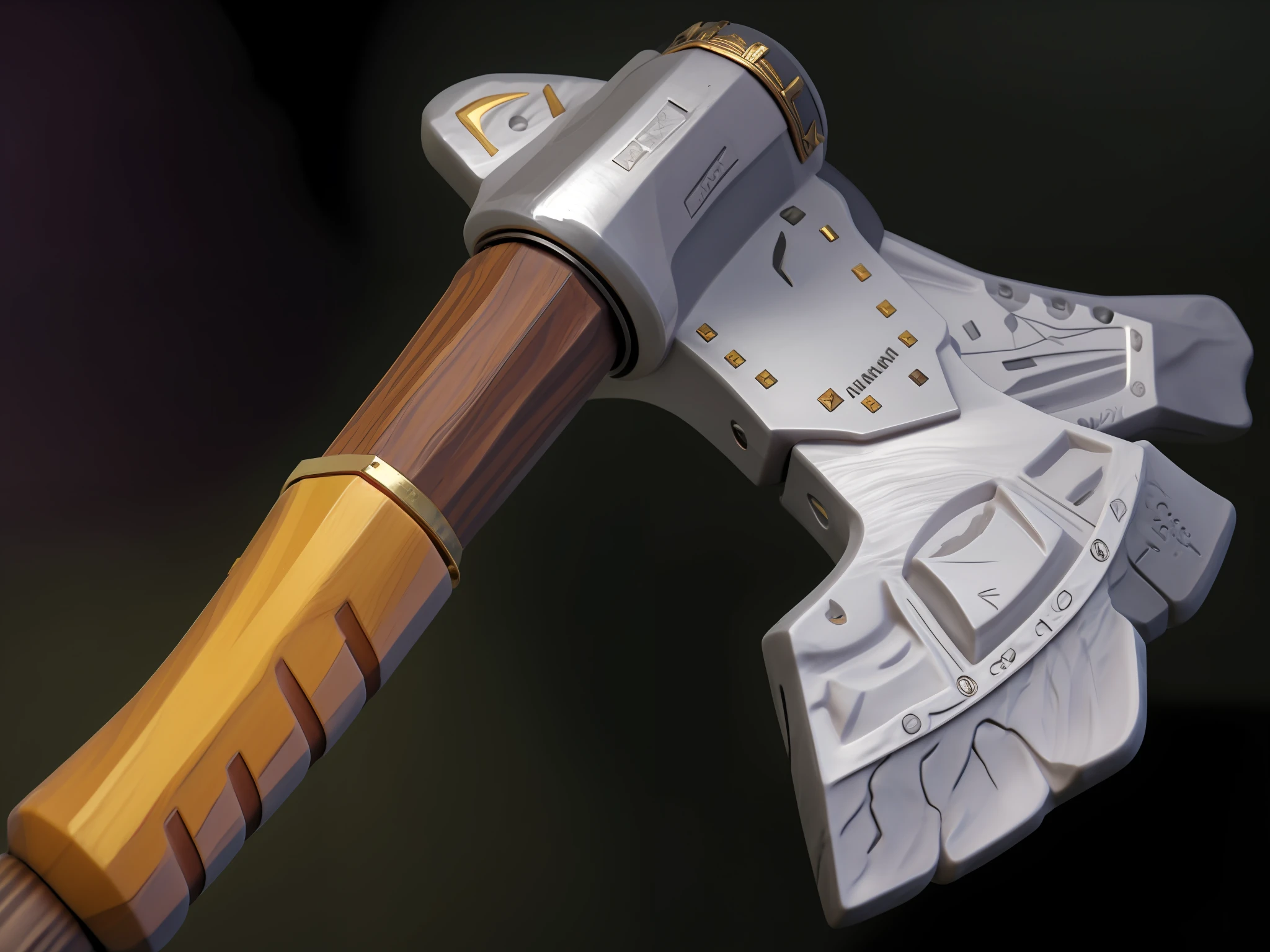 Masterpiece, Best quality, There is a large axe with a wooden handle, Stone axes with notches, dwarven weapon, fantasy weapon, battleaxe, hammer weapon, role-playing game items, Role-playing project rendering, 3 d hammer modeling, Axe element, battleaxe, Fantasy roleplay weapon art, hi-tech hatchet, medieval weapon, axe, rpg item, The role-playing game project lists the items
