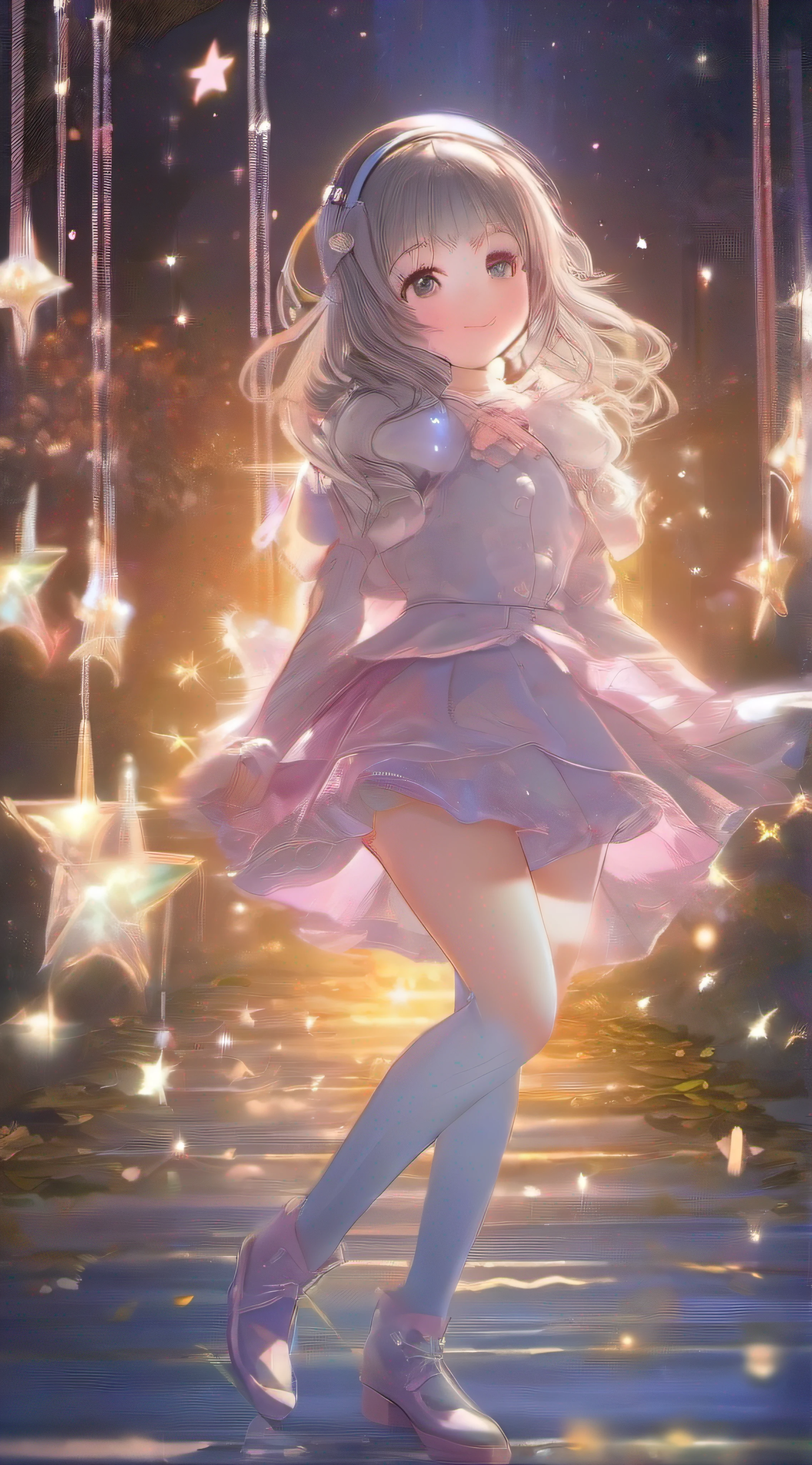 ((magical girl)), ((Gorgeous starry sky background)), ((Ultra-detailed)), ((Best Illustration)), ((Cinematic lighting)), Dynamic Angle, Floating, finely detailed, (glitters:1.2), (Sparkle:1.2), (Shine:1.2), classic, (Painting:1.1), (Sketch:1.1), (Best quality), (Masterpiece:1.2), (Anime style), (Solo), Beautiful detailed face, (Cute face:1.3), (Big eyes:1.3), Colorful hair, (Long hair:1.2), (Floating hair:1.2), (magical girl outfit), detailed outfits, (Sparkling wand:1.3), (Magical effect:1.3), (Flowing skirt:1.2), (Cute boots:1.1), (Transparent fabric:1.1), (Twinkle:1.2), (Glow:1.2), (Radiance:1.2), (Flicker:1.2), (Dazzle:1.2)