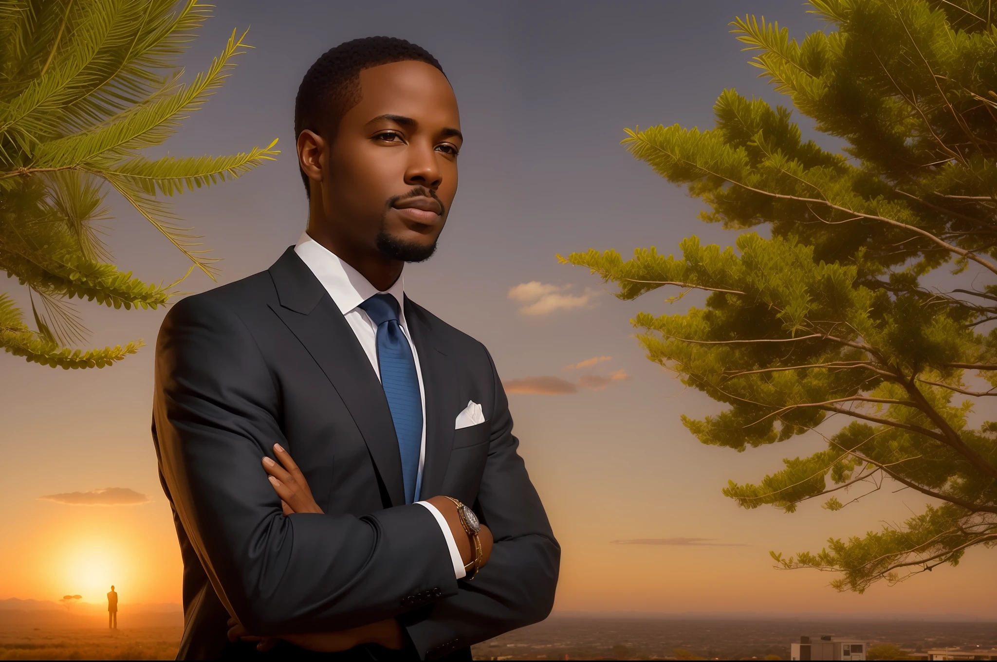 Man in suit and tie standing in front of a tree, imagem promocional, Imagem promocional, foto promocional, QG, imagem promocional, inspirado em Charles Alston, foto promocional, homem bonito, Fumegante, imagens promocionais, bonito e elegante, retrato africano Jesse Pinkman, foto oficial, QG ", arte promocional, retrato promocional, Foto promocional, arte chave