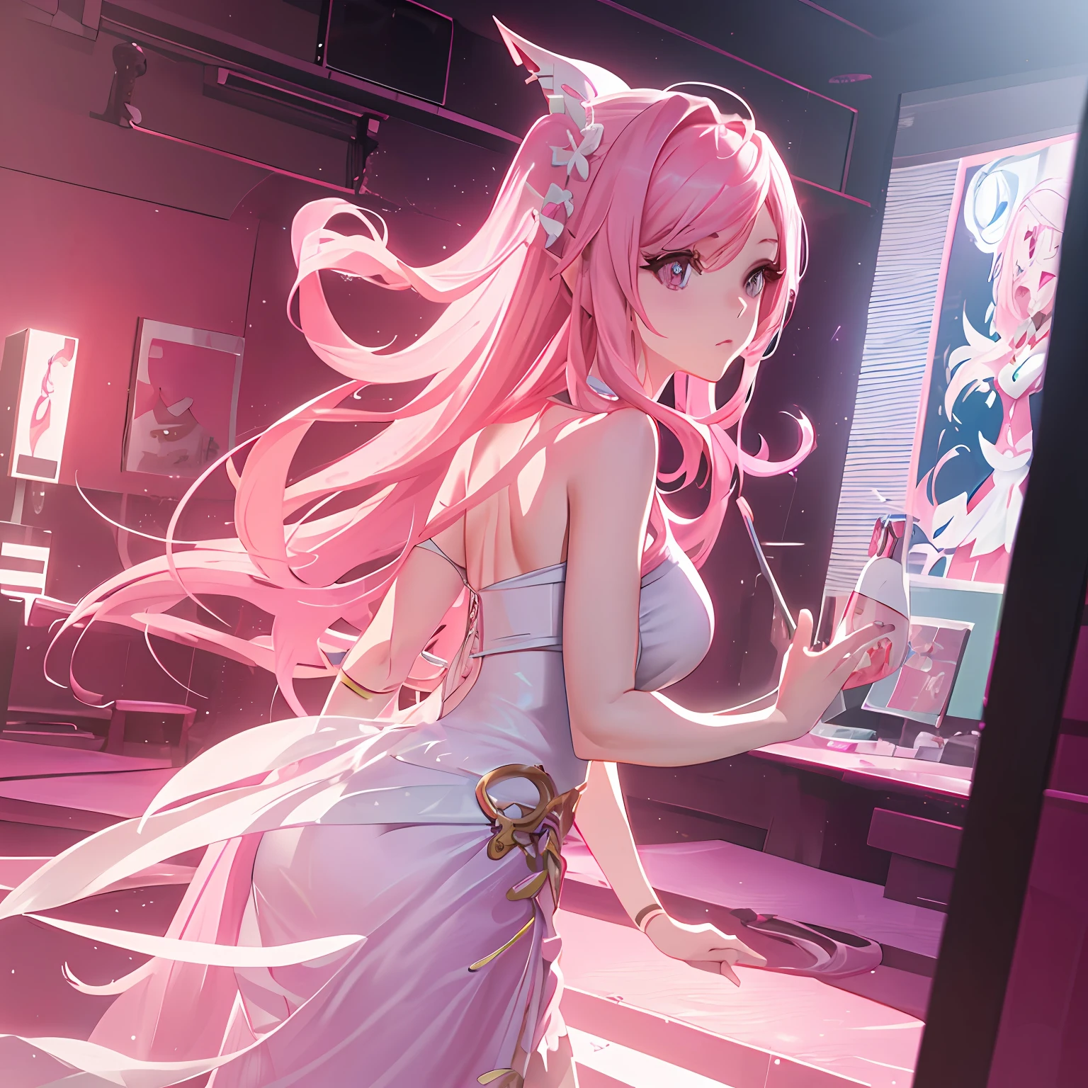 anime - style image of a woman with pink hair and a white dress, Smooth anime CG art, 2. 5 D CGI anime fantasy artwork, Digital anime art, anime styled 3d, Detailed digital anime art, advanced digital anime art, photorealistic anime girl rendering, Anime goddess, Stylized anime, Anime girl, render of a cute 3d anime girl