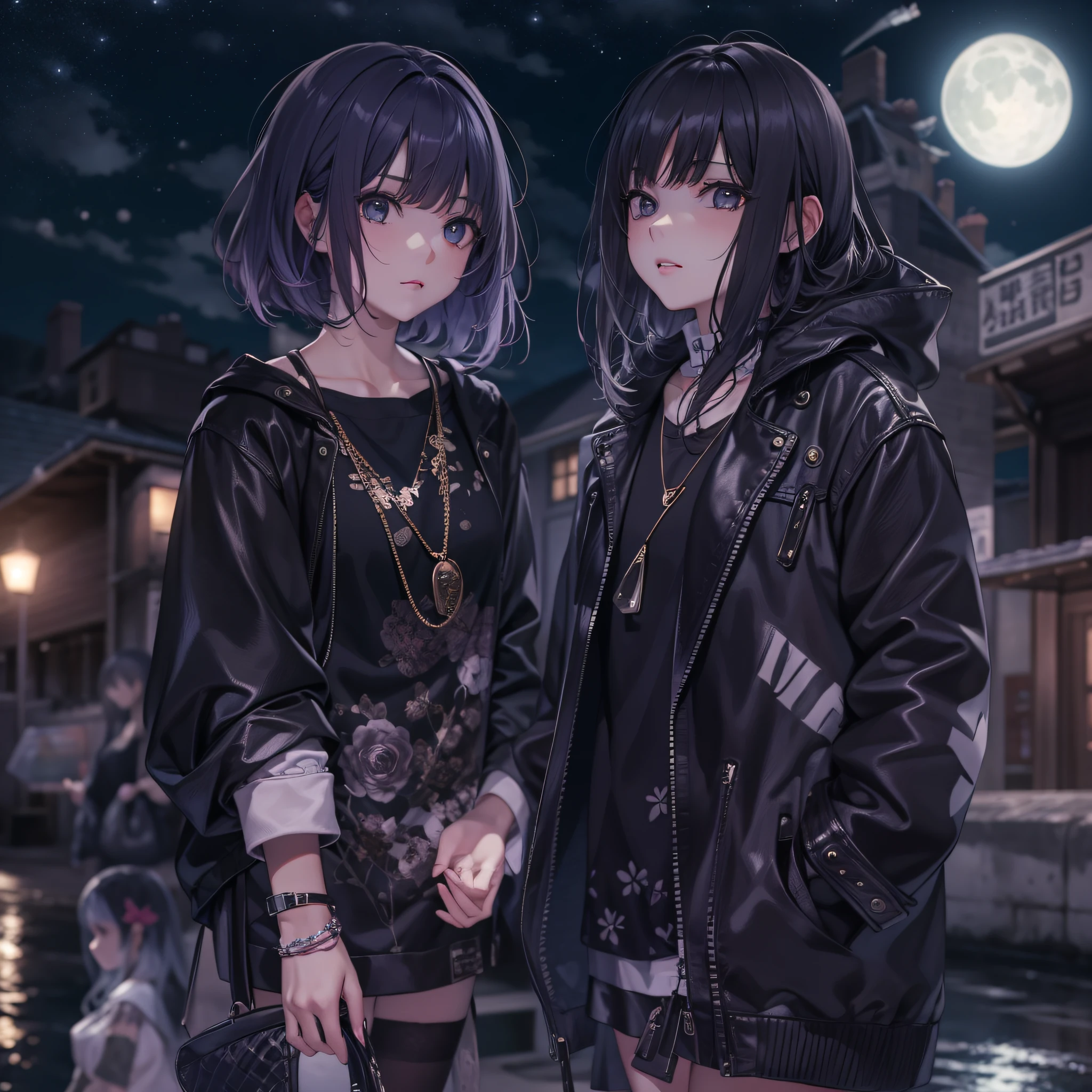 nighttime scene、younggirl、Emo、Fashionable,