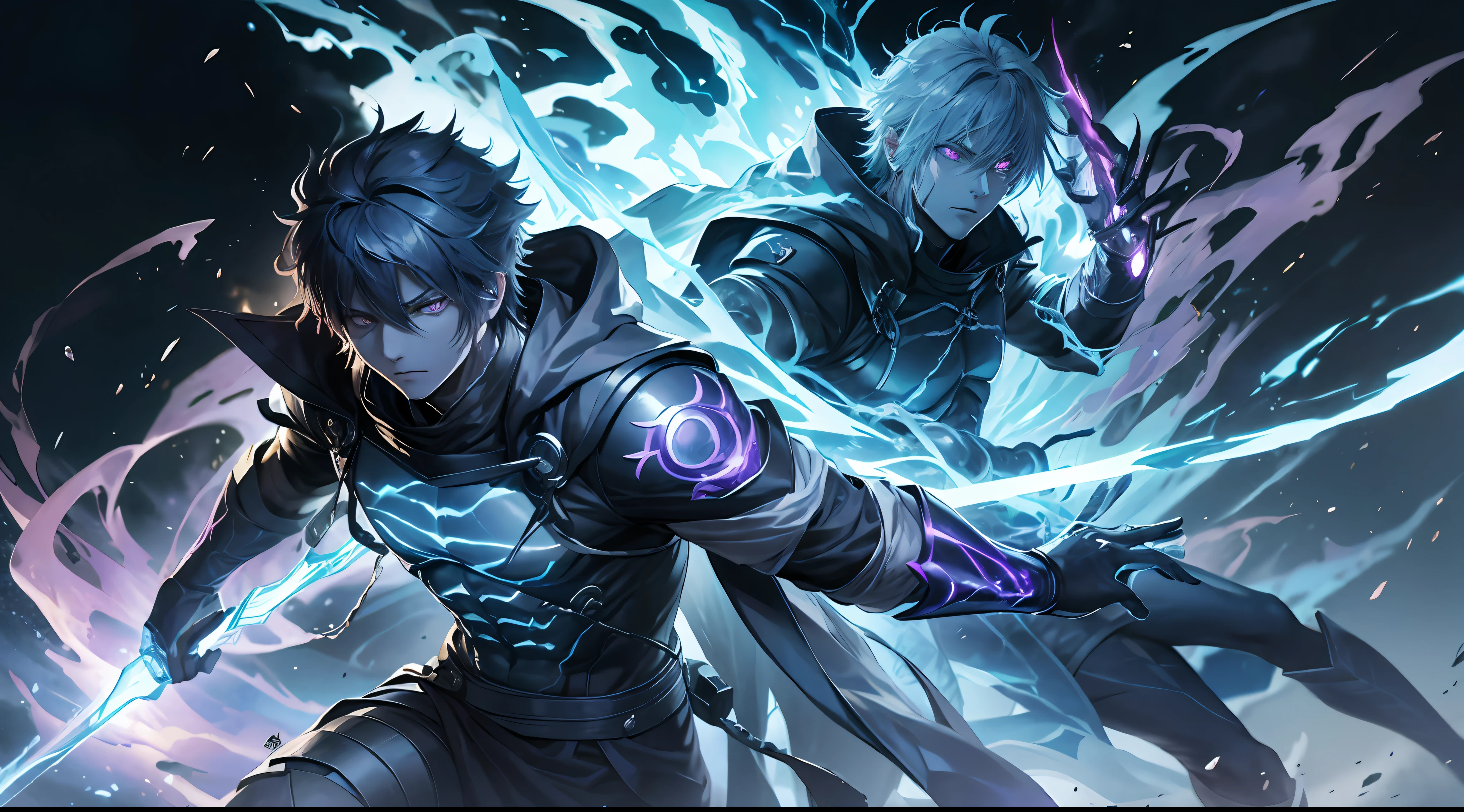 epic anime style, purple lightning, evil temperament, 20-year-old male shadow assassin, glowing black aura, shadow supervisor, handsome face, brilliant and majestic. Beautiful standard body and complete body structure. full body shot of a man with lightning in his hand, an epic anime about a purple energy man, in a battle stance with dark hair and glowing eyes looking at the viewer. Cool Gapmoe Yandere, menacing look, gintama's Hijikata Toushirou, inspired by Masanobu Okumura, the originator of the anime art style, Nobutaka Ike, the night war rages behind him. Highest image quality 8K, details everything 8K.