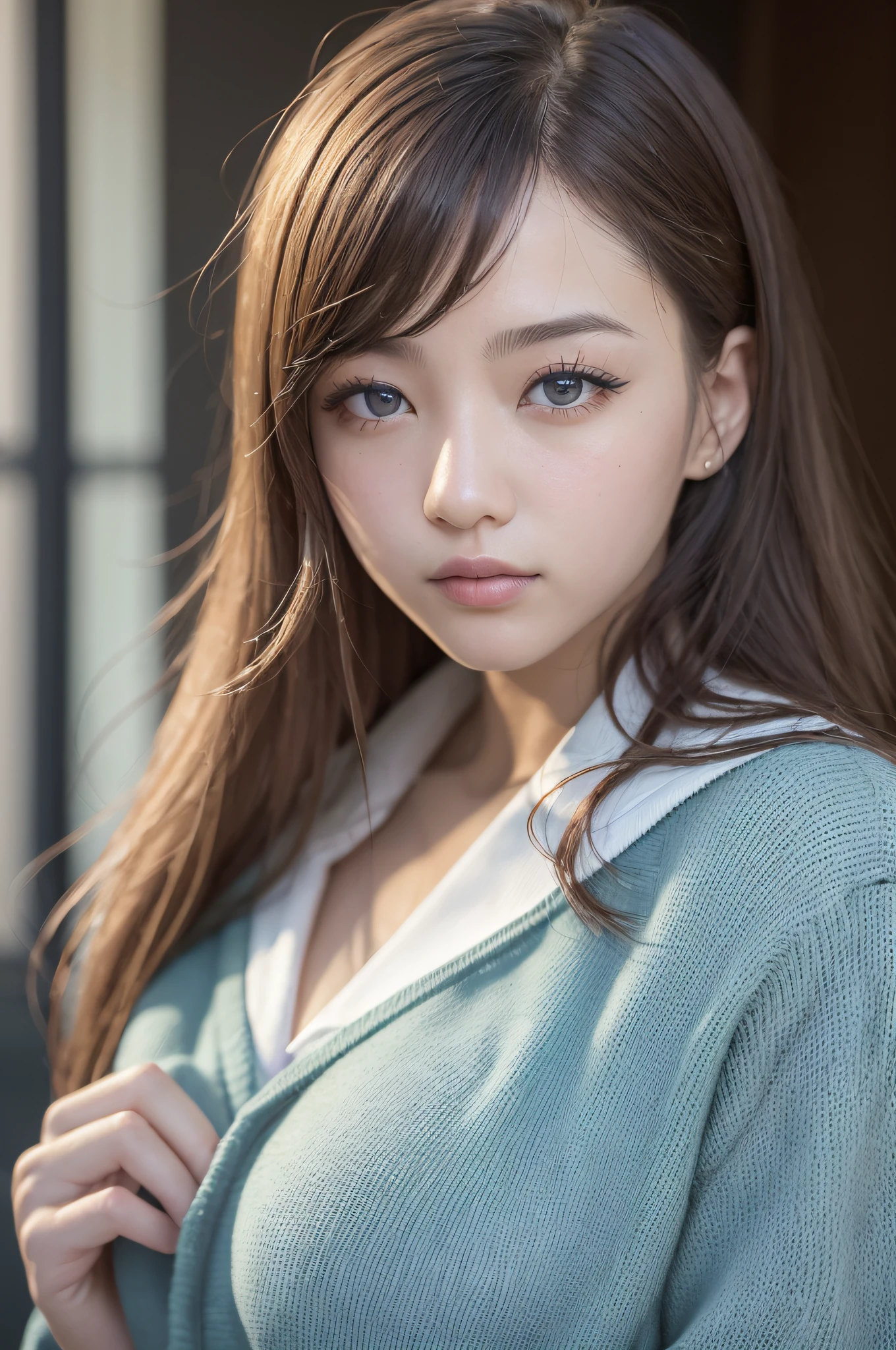((top-quality、masterpiece:1.3))、((Russian beauties))、1 female、14years、large full breasts:1.1、Slender body type:1.6、Toned abs、((Blonde semi-long hair))、((Japan schoolgirl uniform:1.5))、Super Detailed Face、Detailed lips、detailedeyes、二重まぶた、Plump smile、blue-sky、clouds、Looking to the right、blue eyess、wide Shots、full body wide shot、Model pose posing with hands on buttocks