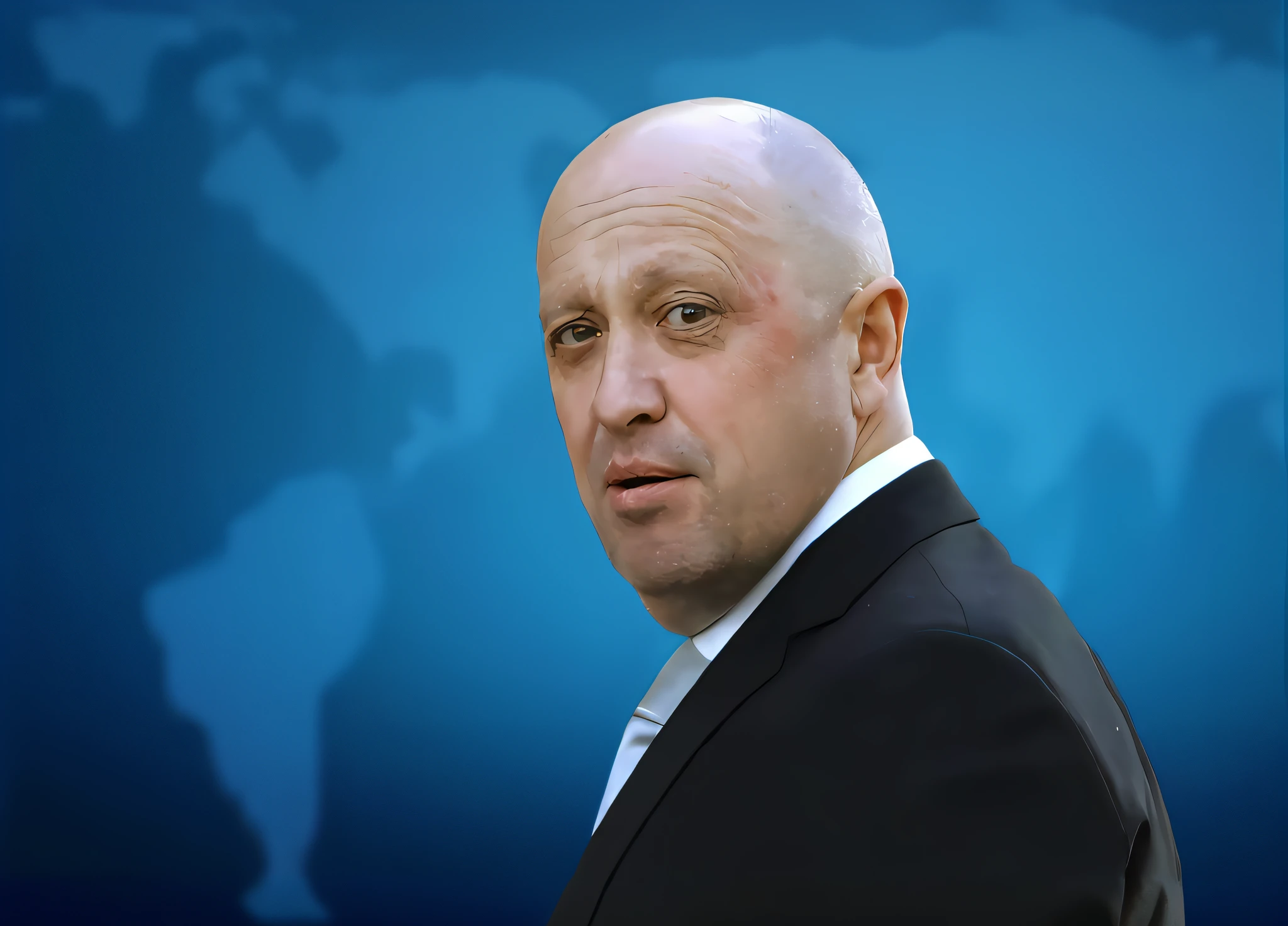 Arafed is a bald man in a suit and tie with a world map in the background, President of Belarus, by rutkowski, Oleg Zherebin, Desjarlés, vitaly bulgarov, pavel shvedov, Zoran Džanžetov, oleg bulakh, egor letov, sviatoslav gerasimchuk