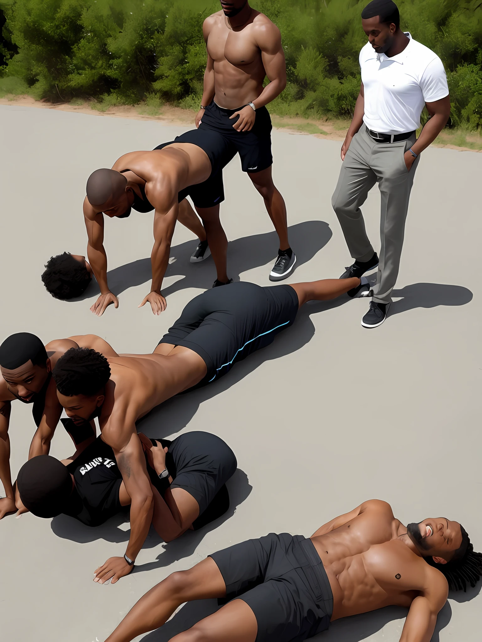 A white man proudly steps on the backs of two black men with both feet,The black man lay on his stomach like a dog,White people on top,Negroes are down