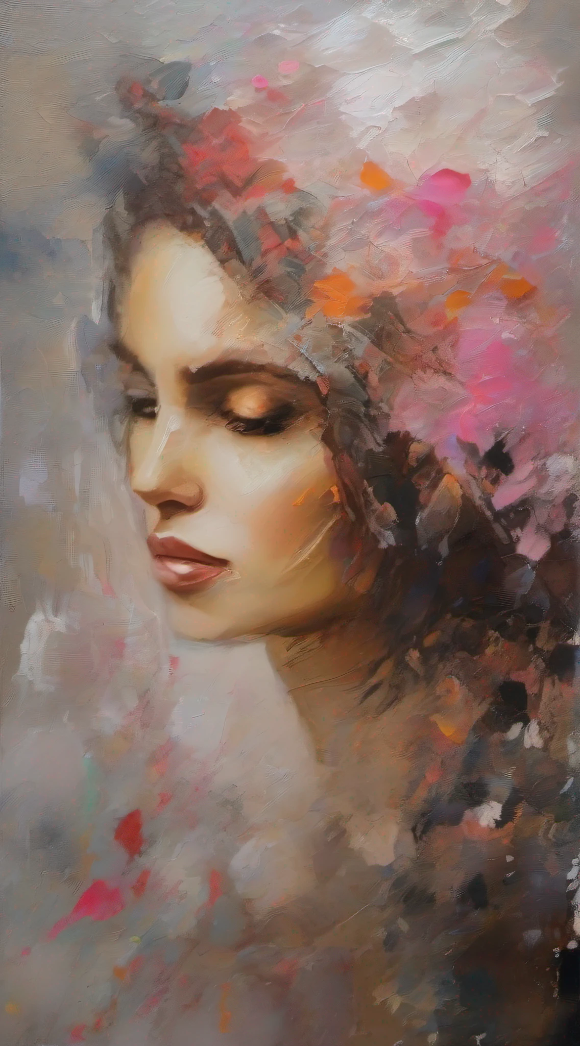 Expressive painting, Woman portrait art, heavy paint texture