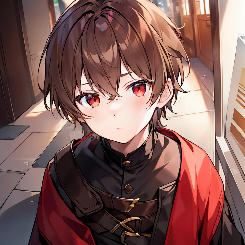 1 boy, light brown hair, red eyes