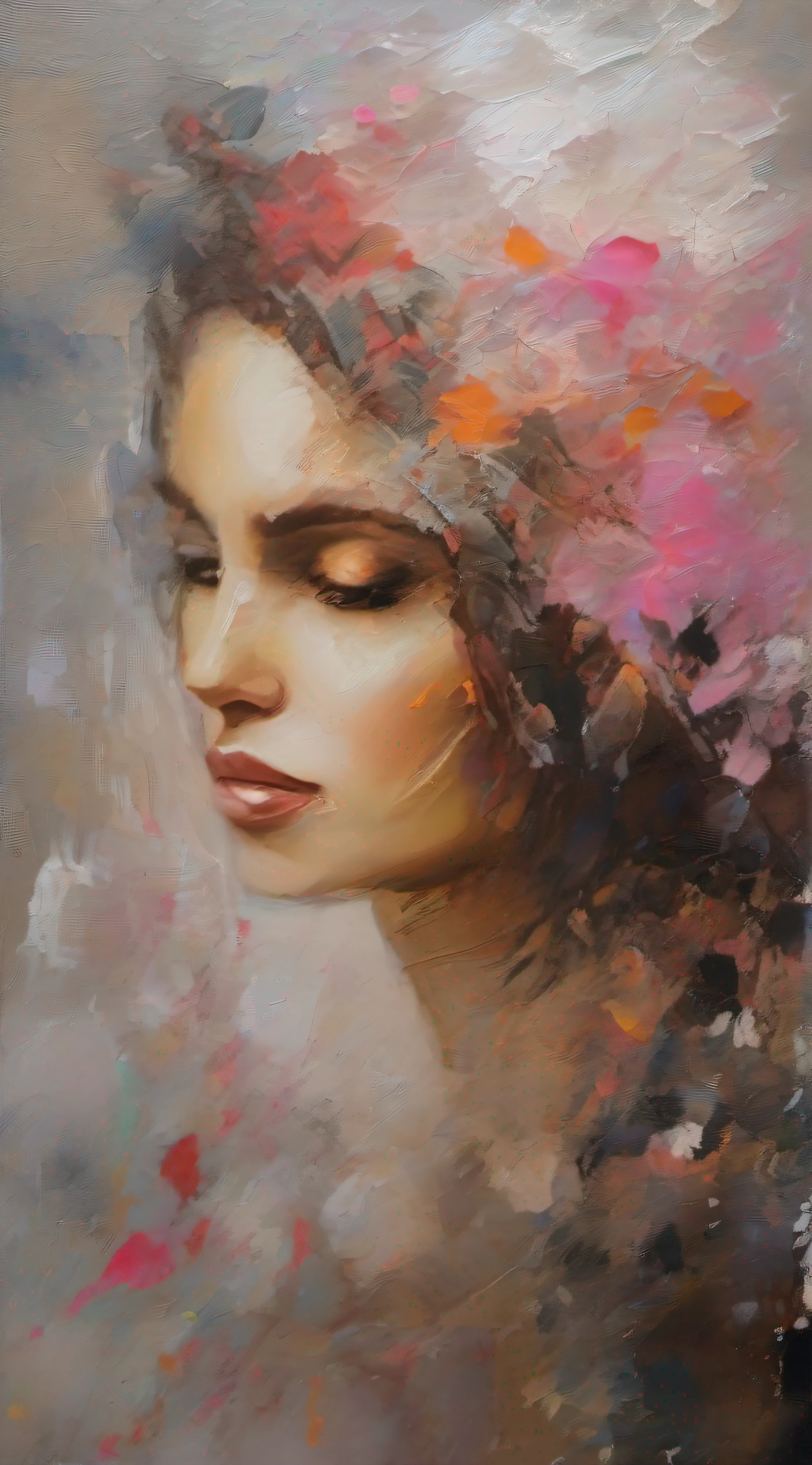 Expressive painting, Woman portrait art, heavy paint texture
