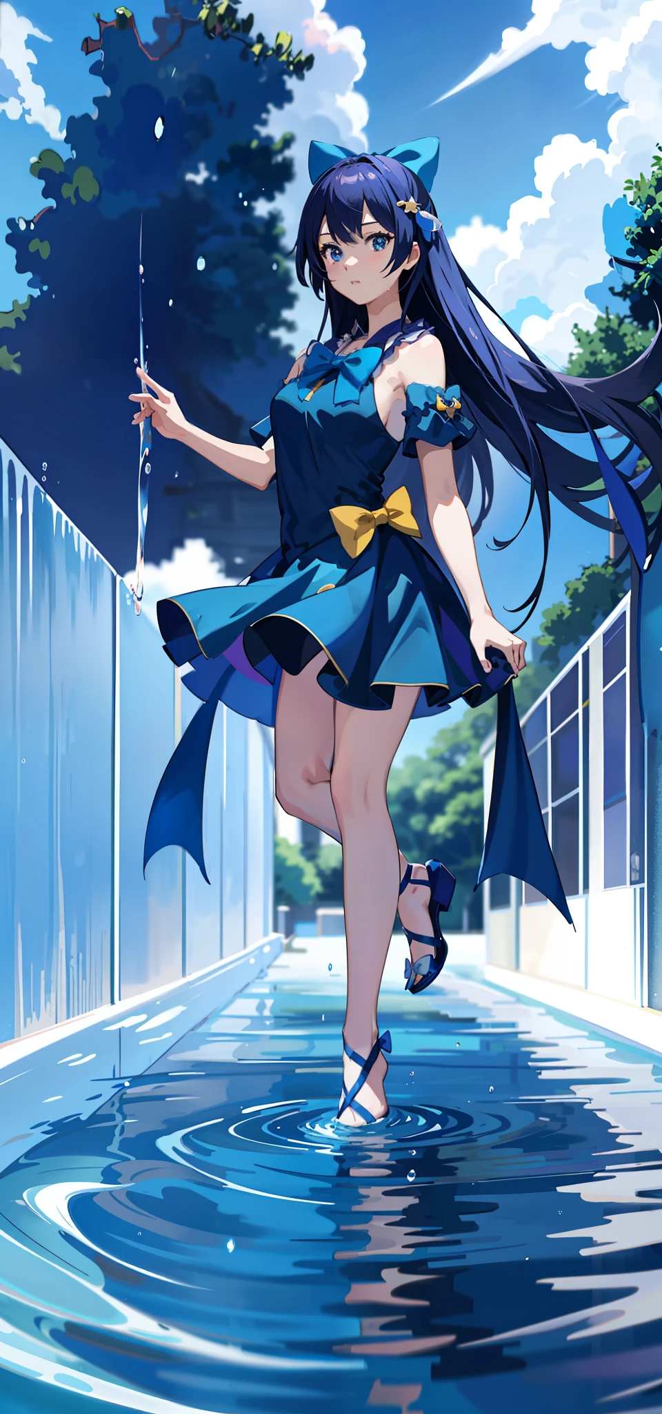 Anime girl in blue dress in water,blue bow, wallpaper anime blue water, 4K anime wallpaper, Anime wallpaper 4 k, Anime wallpaper 4K, Anime art wallpaper 4k, Anime art wallpaper 4 K, Anime art wallpaper 8 K, style of anime4 K, 4k manga wallpapers, ultra hd anime wallpaper, Anime girl walking on water