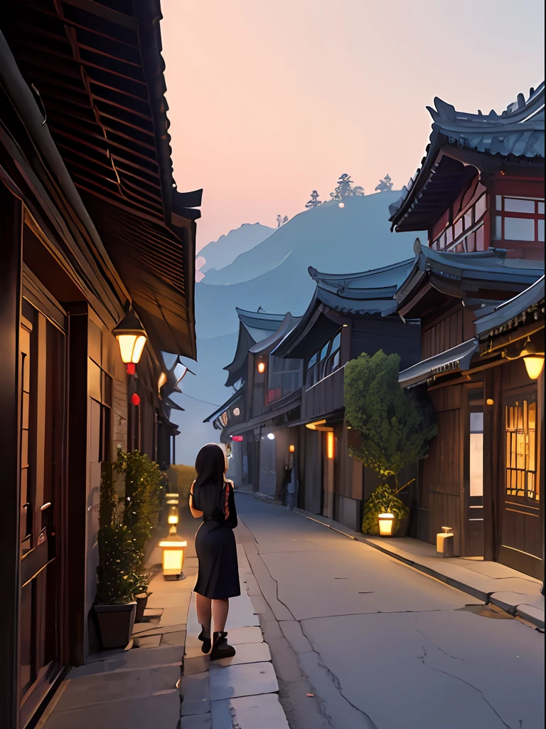 offcial art、Ancient China、Old street、(Lots of fireflies)、(the night)、(themoon)、lamplight、lindo cenario、epic landscapes、Luzes Realistas、tmasterpiece、high high quality、Beautiful graphics、high detal、globalillumination、unreal engine rendered,Octane rendering,(hdr:1.3),On the street there is a girl with a bare ass on the back