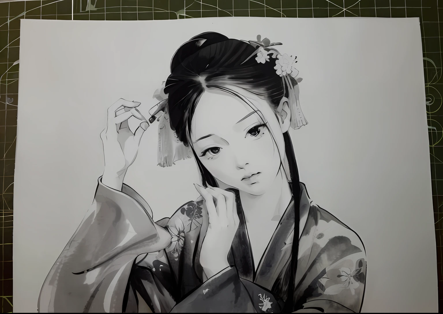 Alafeld painting of a woman in kimono, inspired by Otake Chikuha, Inspired by Itō Shinsui, inspired by Watanabe Shōtei, inspired by Kitagawa Utamaro, chinese brush pen illustration, inspired by Zhang Yan, inspired by Torii Kiyonaga, inspired by Gu Kaizhi, Ink painting