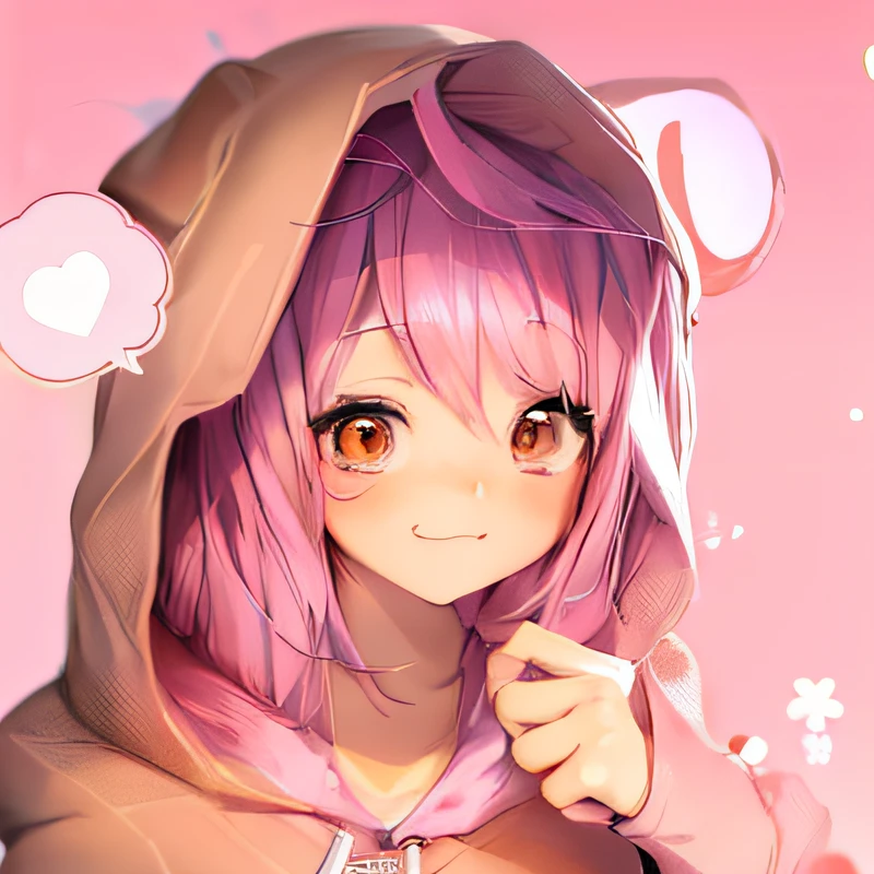 Anime girl with pink hair and brown bear hoodie, Anime girl named Lucy, in a hoodie, extremely cute anime girl face, Cute anime girl, portrait of cute anime girlbabes, (Anime Girl), anime moe art style, Anime visuals of cute girls, Anime Best Girl, Cute anime face, hana yata, portrait of cute anime girlbabes, nightcore