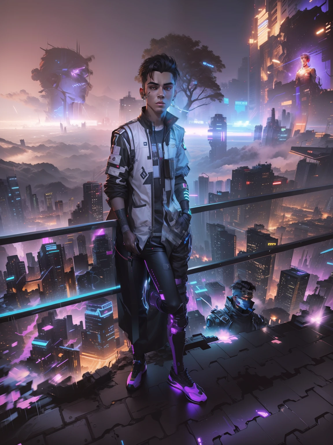 Change background cyberpunk handsome boy.realistic face, 8k , ultra realistic