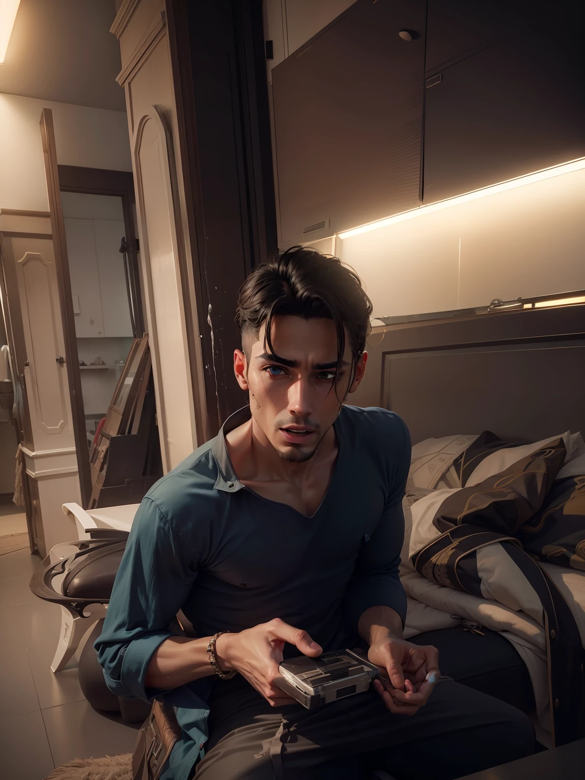 Make him half naked with female orgasm without changing the face structure
