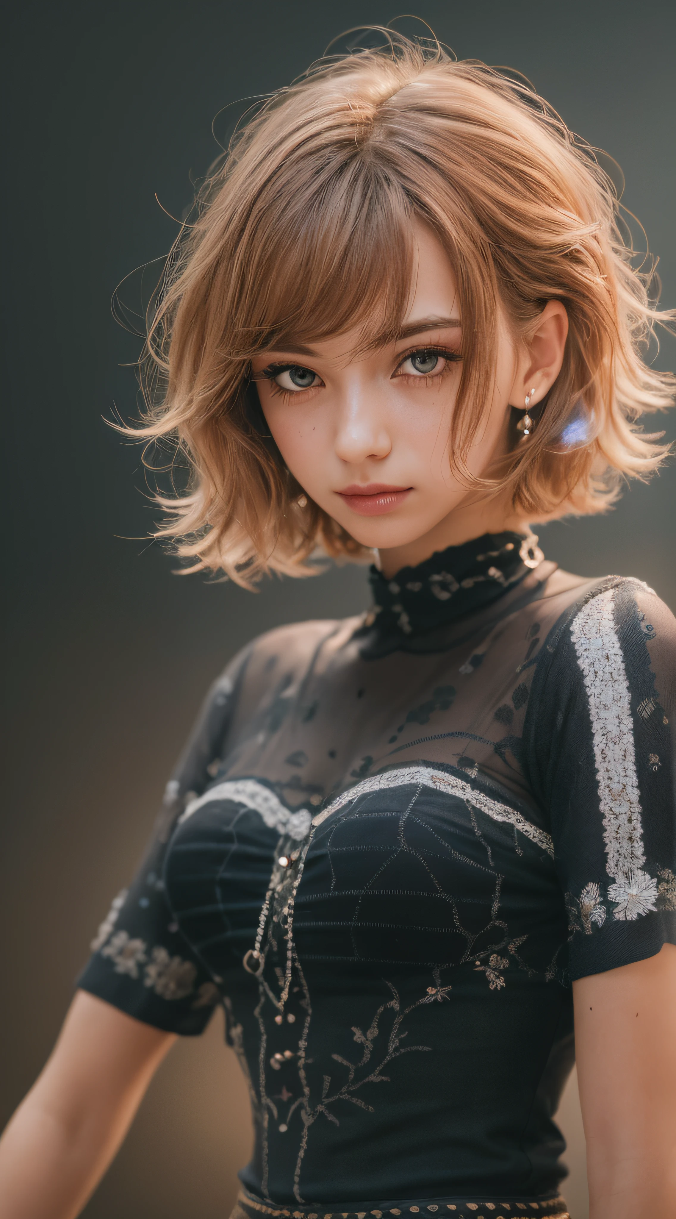 RAW photo, a 22-year-old-girl, upper body, (raecmbr-2650:0.9), (r4ec4mbr4:0.95), (1girl), (realistic), (photo-realistic:1.5), lipstick, (freckles:0.5), (short hair), multicolor hair, necklace, (RAW photo, 8k uhd, film grain), Sharp Eyeliner, Blush Eyeshadow With Thick Eyelashes, extremely delicate and beautiful, 8k, soft lighting, high quality, highres, sharp focus, extremely detailed, during the day, (sunlight on face), beautiful detailed eyes, extremely detailed eyes and face, masterpiece, cinematic lighting, (high detailed skin:1.2), 8k uhd, dslr, soft lighting, high quality, film grain, Fujifilm XT3