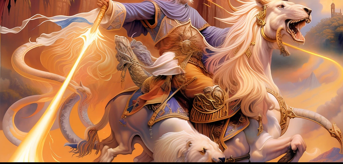 pintura de um grupo de homens montados em cavalos com fogo no ar,Horses with lion's head and snake-shaped syrup, Arte de fantasia dos anos 1980, Arte de fantasia dos anos 8 0, surpreendente d & d arte do sol escuro, Directed by: Clyde Caldwell, Directed by: Patrick Woodroffe, Estilo de arte de John Blanche, Heroes of Power and Magic 3, dragonlance illustration, Directed by: Larry Elmore, Directed by: Rodney Matthews