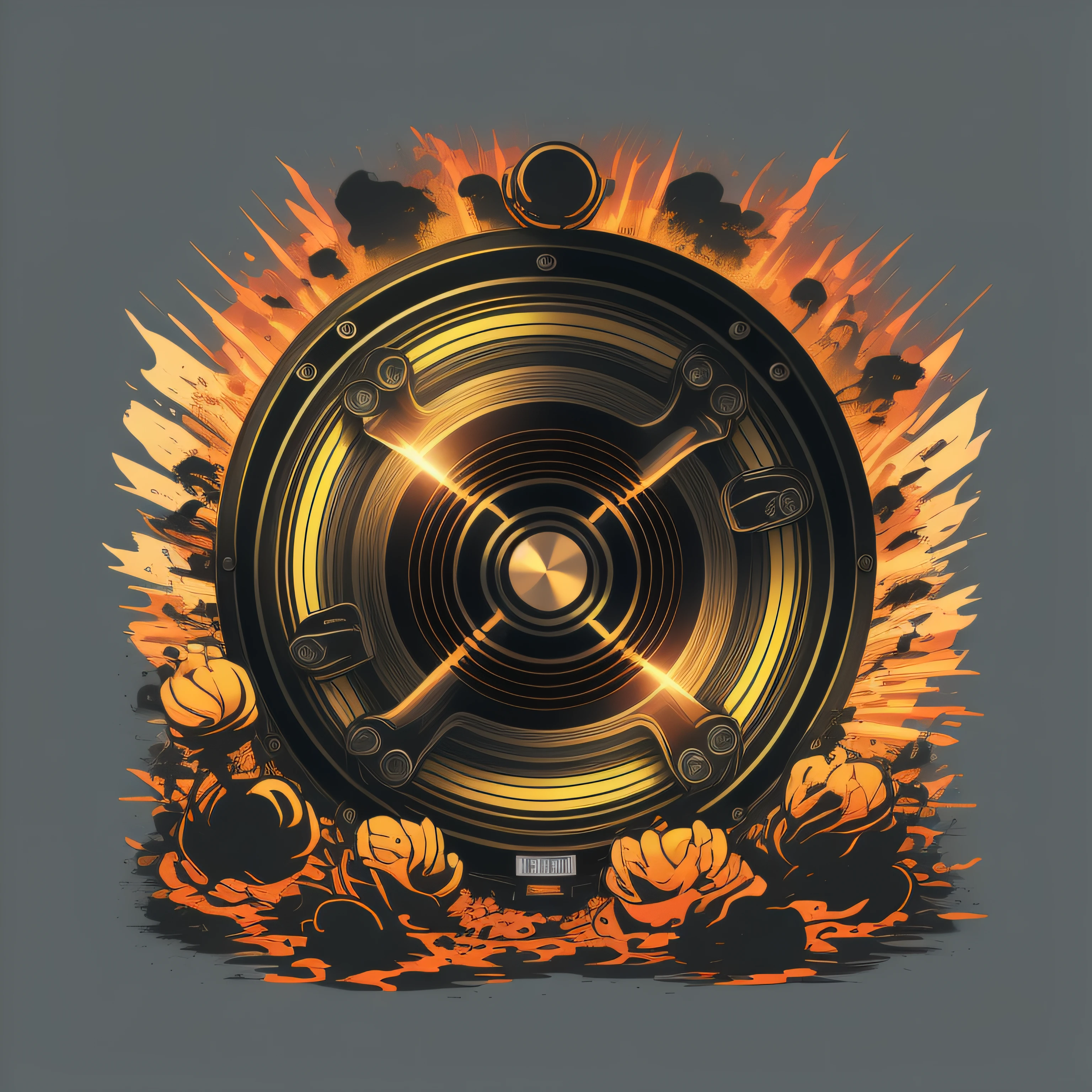 A t–shirt design for partygoers, trance music, a close up of ((a speaker)) with a white background, speakers, audiophile, detailed product photo, high detail product photo, (empty background :1.8), wide shot, realistic, vibrant, extremely sharp, detailed, as a t-shirt logo in the style of MAGIFACTORY
