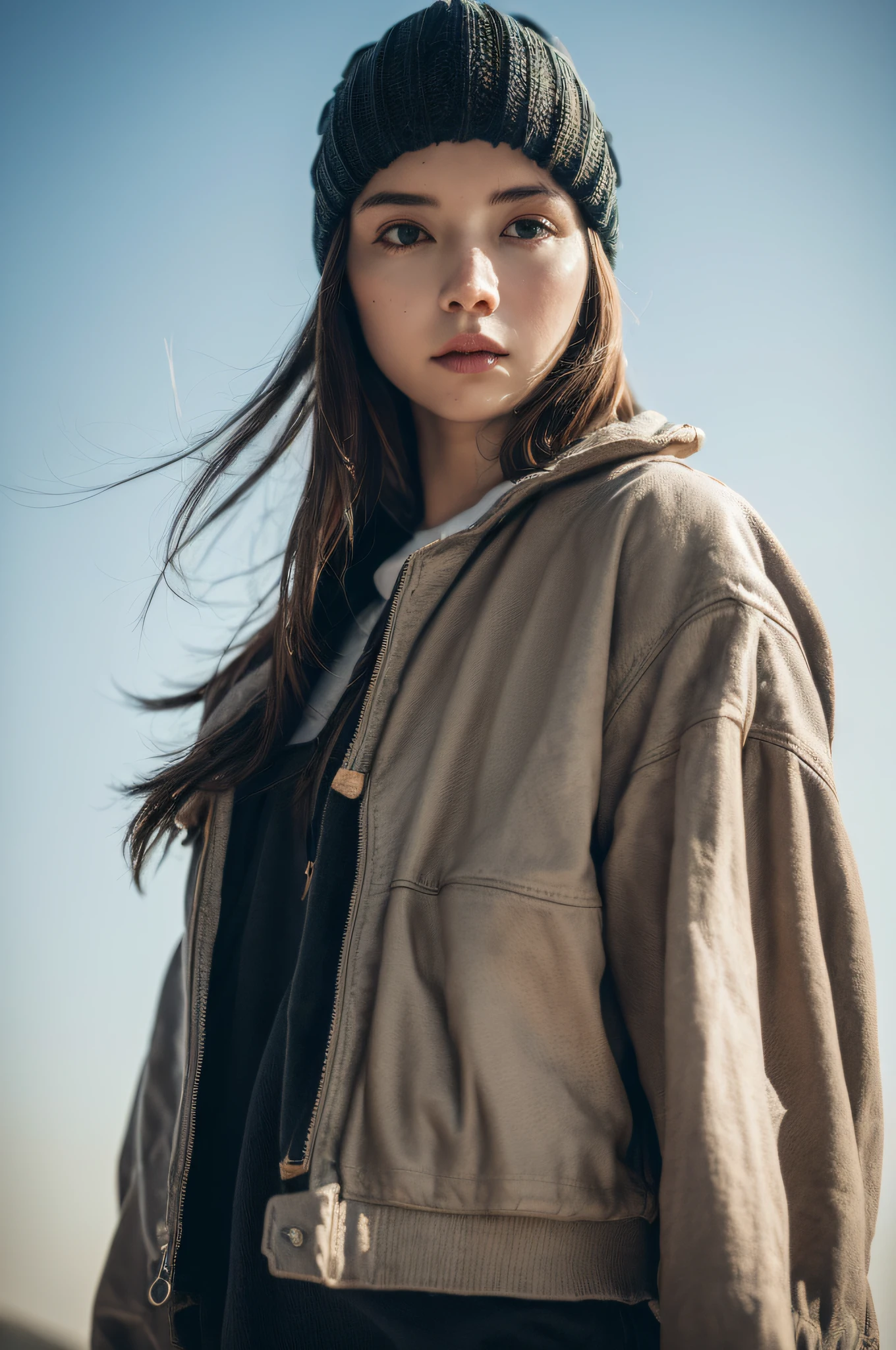 (
(8k:1.27), best quality, masterpiece, ultra highres:1.2) Photo of Pretty Japanese woman
(beautiful:1.1) (sci-fi warrior woman:1.1) space soldier, (beanie:1.61) (leather jacket:1.21) intricate elegant, fantasy, detailed, ometric by greg rutkowski and alphonse mucha, gradient lighting