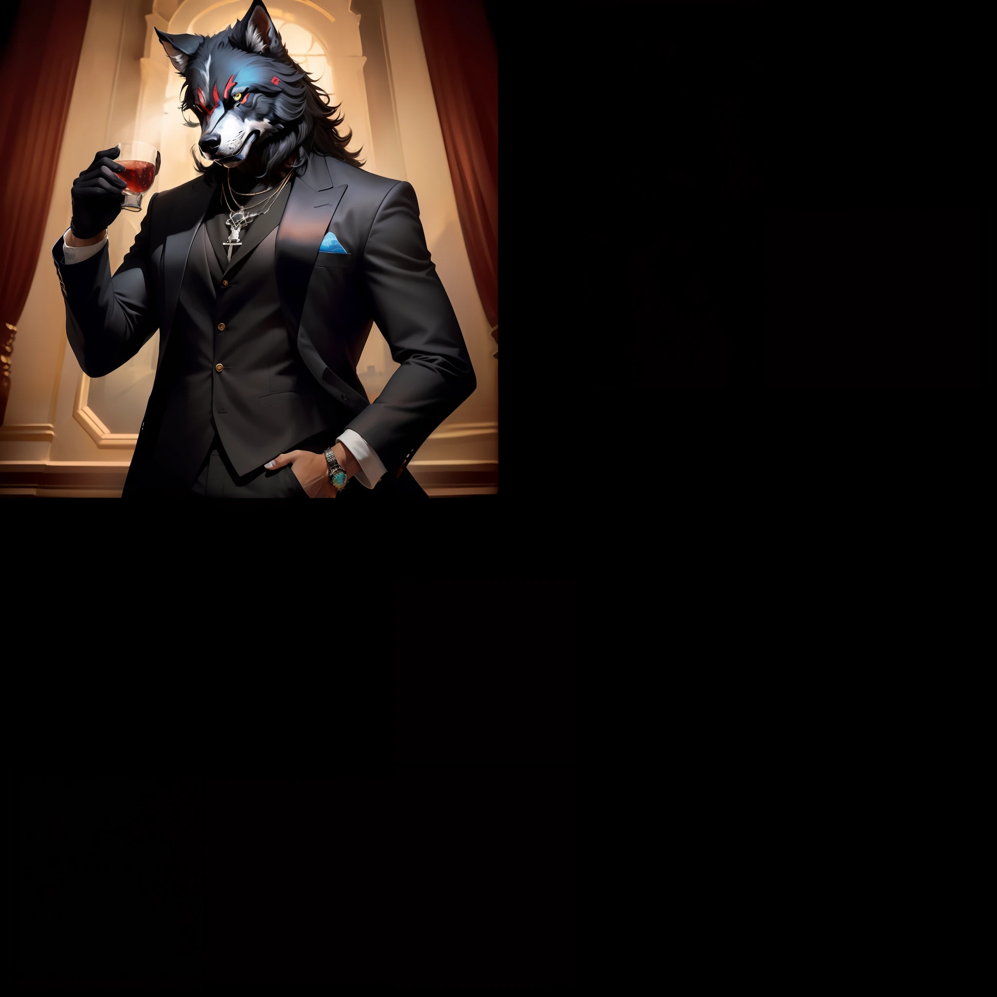Lobo em riacho num dia nublado
