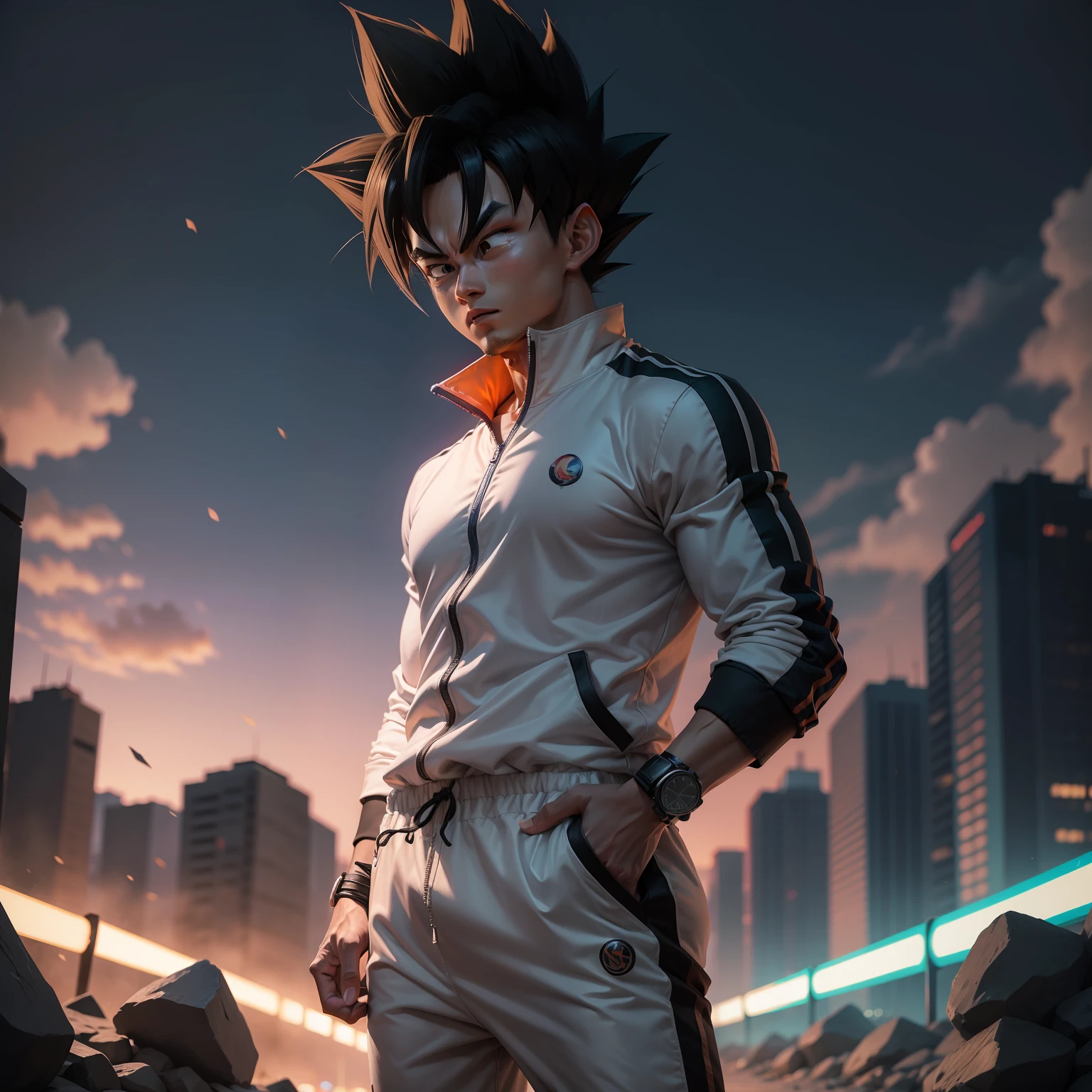 Dragon Ball,son goku,Silvertone,track suit,城市,deep in the night,Cool