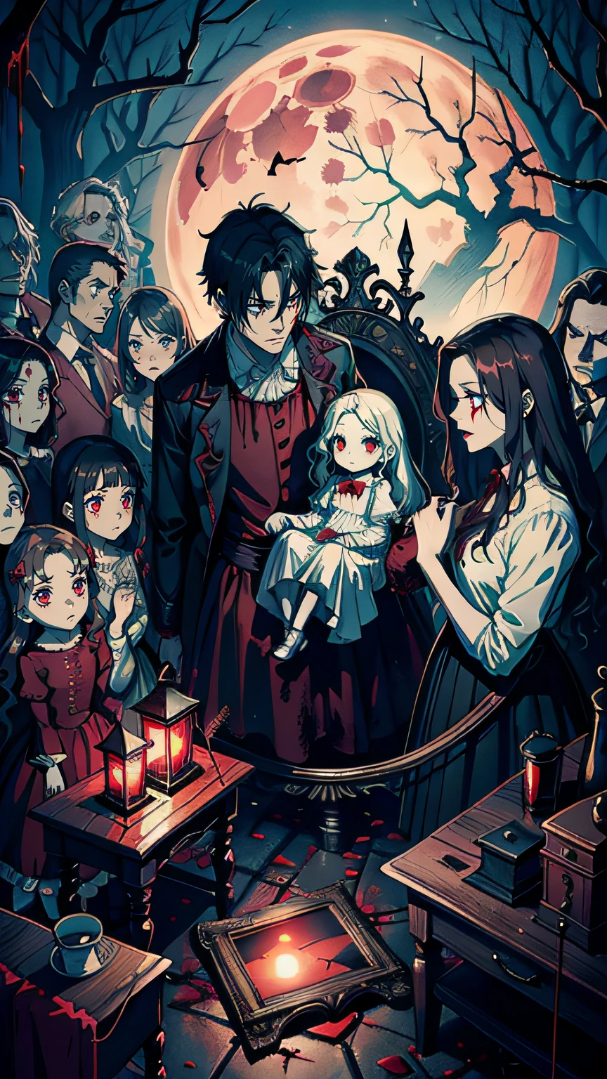 Red dress,a haunted house,Spooky forest,Ghost encounters,Abandoned madhouse,Creepy doll,Sinister shadows,Demon-possessed,Haunted dollhouse,The Cursed Mirror,shinigami,Prank activity,zombies apocalipsis,Horrible cemetery,Evil spirits,Blood Moon