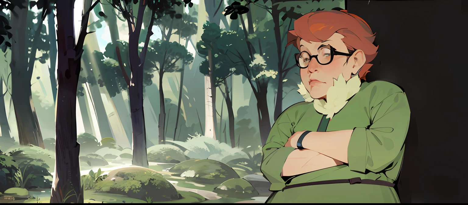 There's an old woman with glasses in a forest, grandma, anime exuberante john 8k madeiras, inspired by senior environment artist, inspired by Ruth Jên, anime, estilo anime, the oracle of trees, inspirado no artista de personagens seniores, velha, inspirado em Daphne Fedarb, Artistas conceituais da Disney, arte conceitual estilizada, inspirado em Lois Dodd, um retrato do personagem, Arte de League of Legends, Estilo de arte de League of Legends, arte oficial de jogo, arte oficial de personagem de league of legends