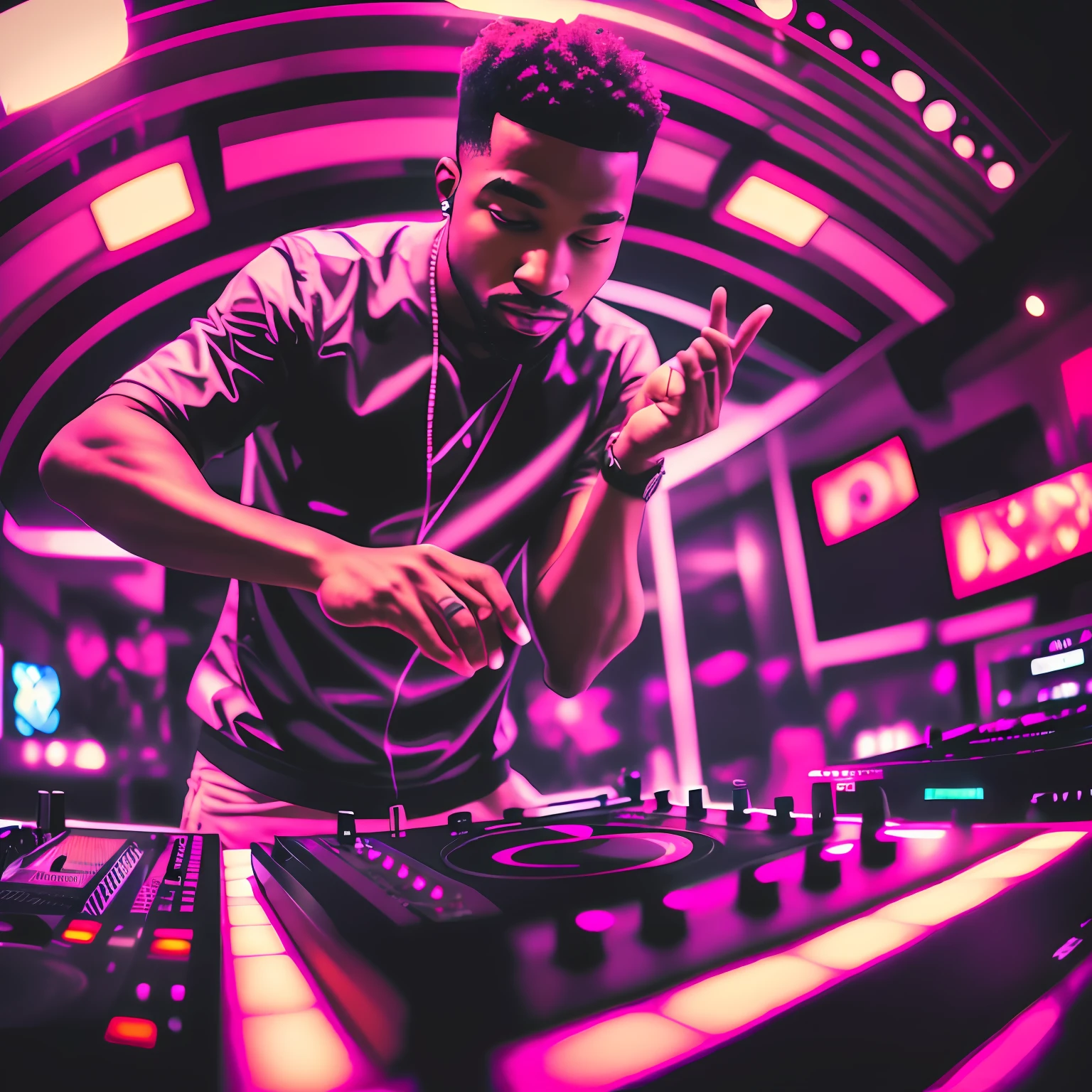 Arafed Man holding a DJ controller and a pair of white shoes, handsome hip hop young black man, DJ at a party, stylish pose, DJ with DJ turntables, full body portrait, artistic pose, artistic pose, DJ set, high quality portrait, DJ, turntable DJ scratching, the music guy, DJ Sura,