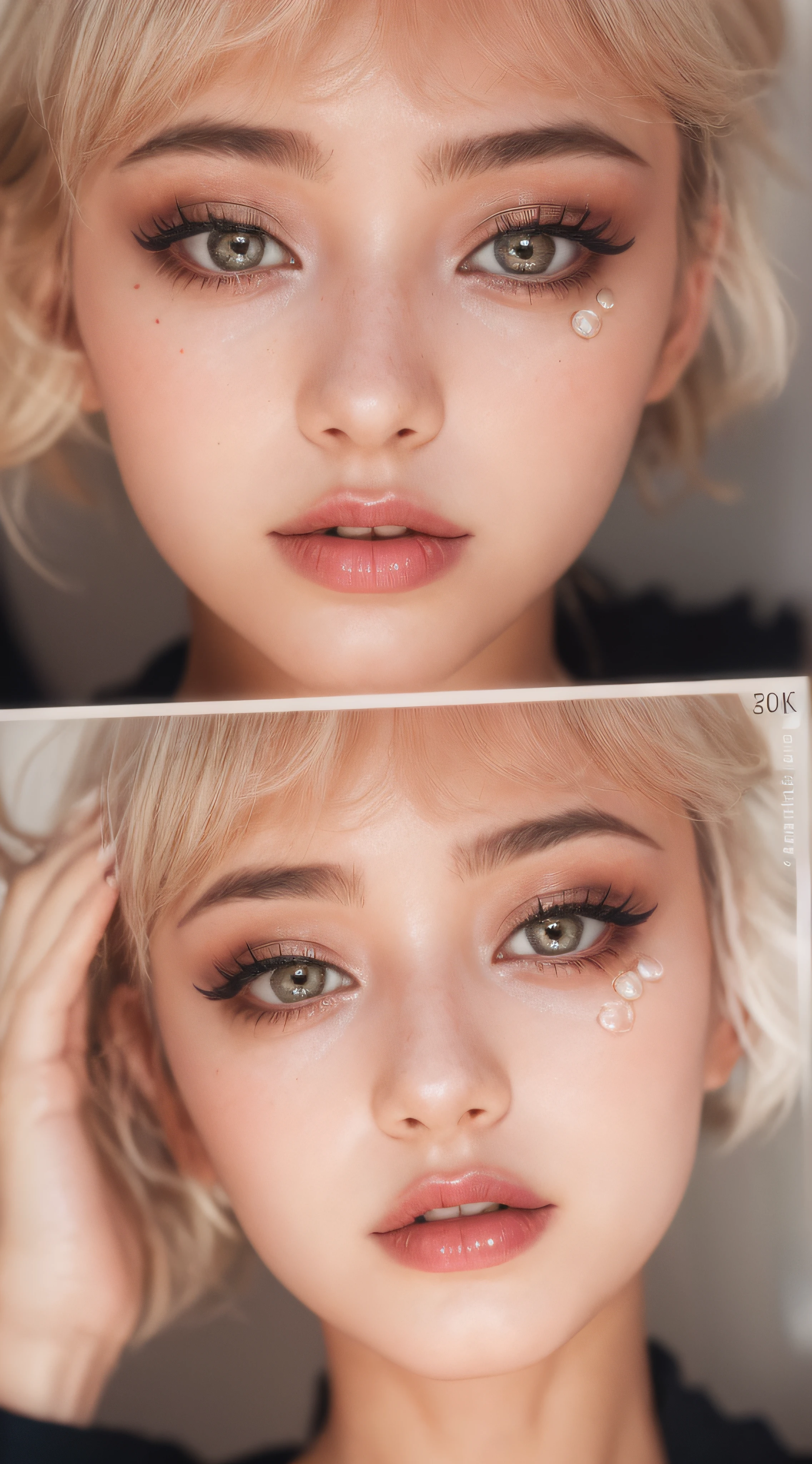 RAW photo, a 22-year-old-girl, (raecmbr-2650:0.9), (r4ec4mbr4:0.95), (1girl), (realistic), (photo-realistic:1.5), lipstick, (freckles:0.5), (short hair), multicolor hair, necklace, (RAW photo, 8k uhd, film grain), Sharp Eyeliner, Blush Eyeshadow With Thick Eyelashes, extremely delicate and beautiful, 8k, soft lighting, high quality, highres, sharp focus, extremely detailed, during the day, (sunlight on face), beautiful detailed eyes, extremely detailed eyes and face, masterpiece, cinematic lighting, (high detailed skin:1.2), 8k uhd, dslr, soft lighting, high quality, film grain, Fujifilm XT3