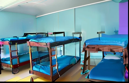 Bunk beds in a room with purple sheets on them, Camas, com um beliche, quartos dos fundos, orfanato11, Barracks,, Um quarto, abrigo, O melhor, cabana, uma madeira, em 2 0 1 2, Malika Favre, editing, true to life, Quarto Azul, um sonho, un feito cama, toneladas de quartos