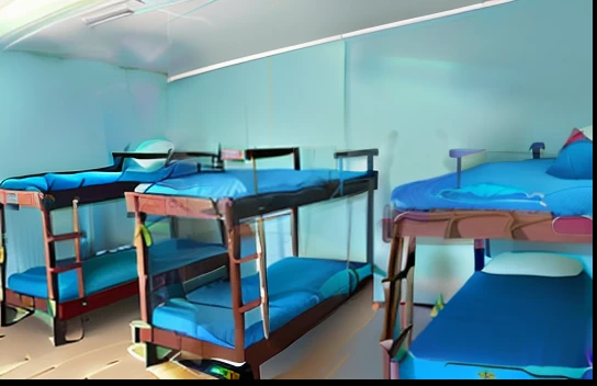 Bunk beds in a room with purple sheets on them, Camas, com um beliche, quartos dos fundos, orfanato11, Barracks,, Um quarto, abrigo, O melhor, cabana, uma madeira, em 2 0 1 2, Malika Favre, editing, true to life, Quarto Azul, um sonho, un feito cama, toneladas de quartos