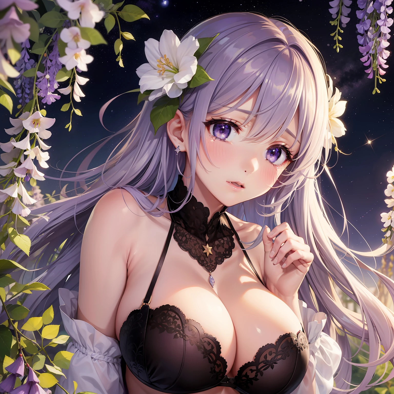 Wisteria flowers、big breasts and big breasts、femele、starrysky、Looking at the stars alone、tears