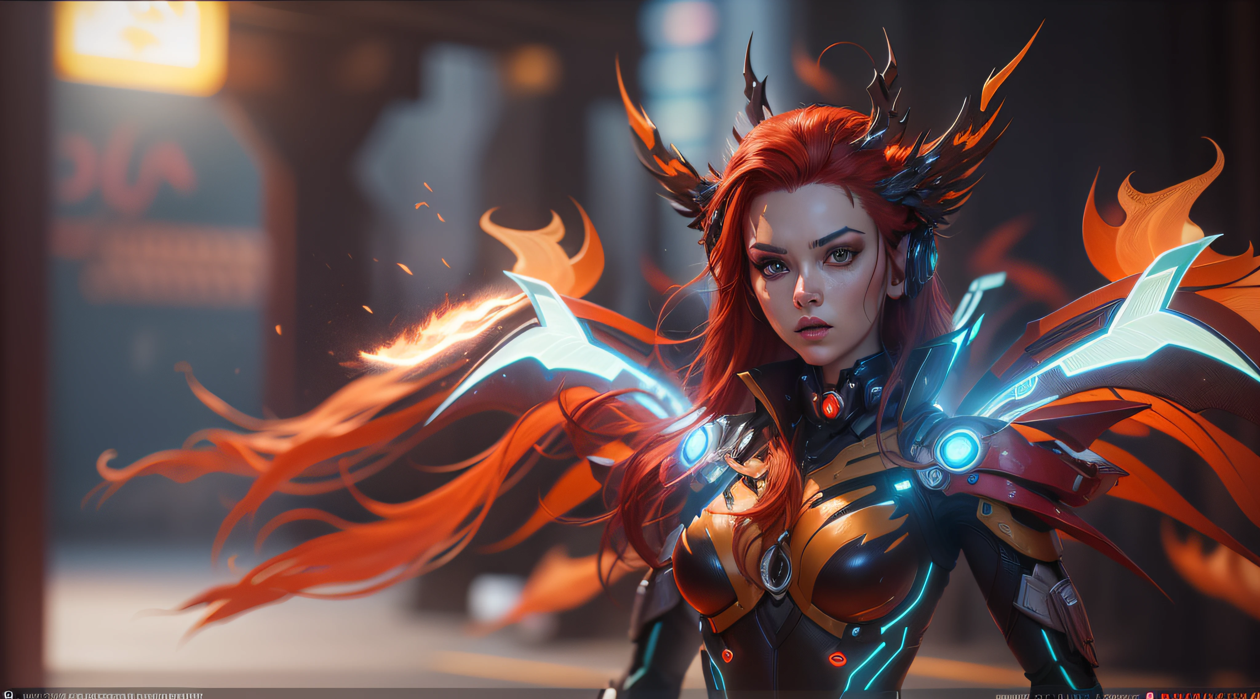 (8k, RAW photo, best quality, masterpiece:1.2), (realistic, photo-realistic:1.37), ultra high res, ultra-detailed ,full body, ((full-body shot)), woman, ((Dark Pheonix from Marvel comics,)) beautiful detailed eyes, beautiful detailed lips, (((Fiery wings on her back,))) professional lighting, photon mapping, radiosity, physically-based rendering, detailed symmetrical lips, extremely detailed eyes and face, symmetrical mouth, extremely detailed face, symmetrical eyes ,detailed eyebrows, extremely detailed eyes, beautiful detailed eyes, extremely detailed face , light on face, (full body), looking at viewer, ((red hair)), ((long hair)), ((fairy)), ((mecha suit)), ((neon mechanical fire wings)), ((cyberpunk)), ((legs)), (((energy core at centre of body))), ((fire sword)), _stardeaf-cold-arc_ ((octane render)) ((unreal engine))