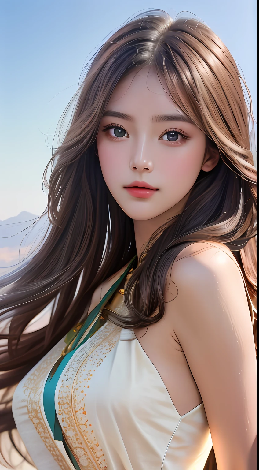 Best Quality, Masterpiece, Super High Resolution, (Realism: 1.4), Original Photo, (Real Skin Texture: 1.3), (Film Grain: 1.3), 1 Girl, Beautiful Eyes and Face Details, Masterpiece, Best Quality, Close-up, Upper Body, The zodiac art style