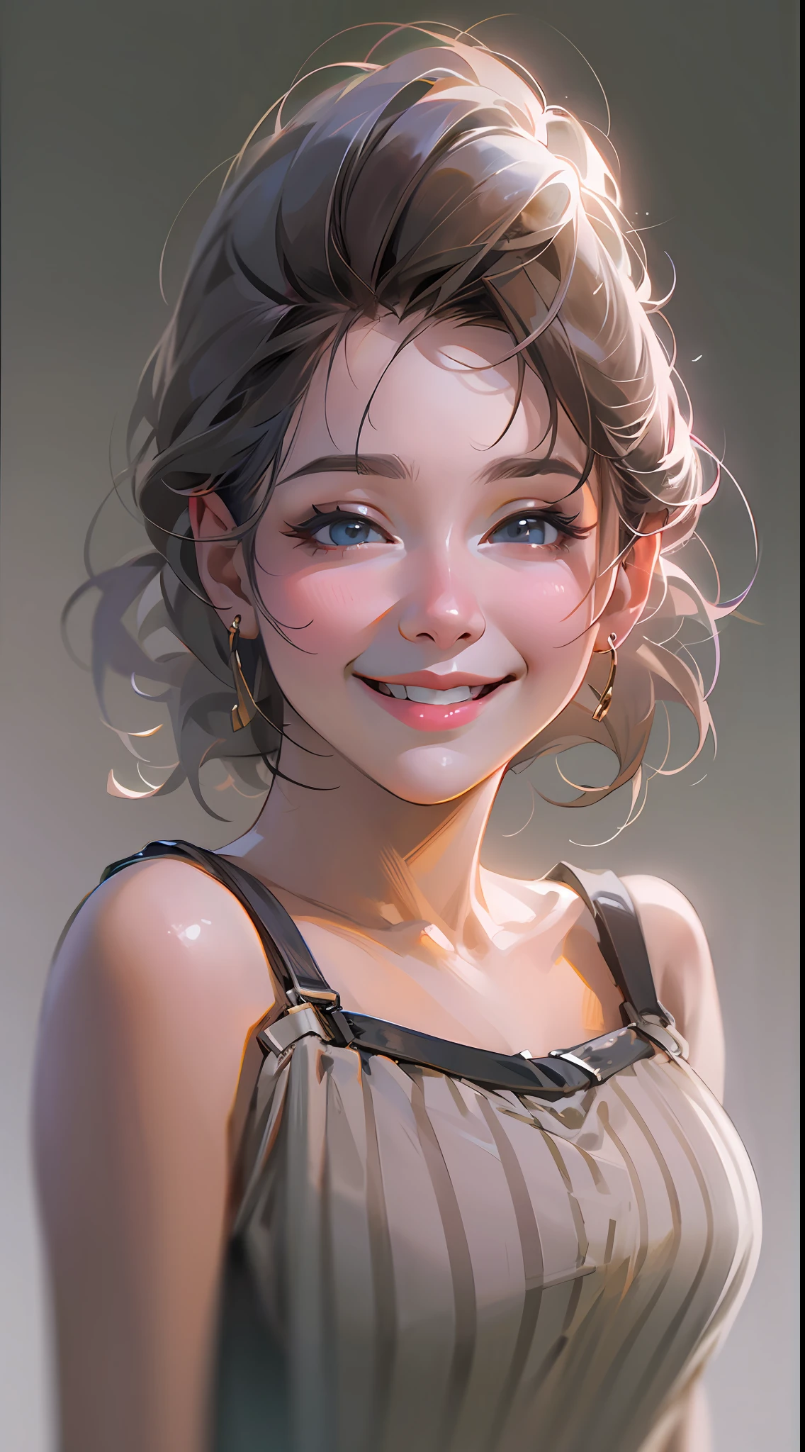 best quality, masterpiece, ultra high res, photorealistic, 1girl, offshoulder, smile