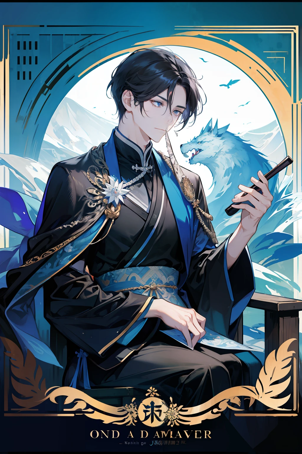 (hoang lap,A high resolution,ultra - detailed),1male people,AS-Adult,handsome,Tall muscular man,a broad shouldered,finely quality eyes,dark colored hair,fanciful,Intricate patterns,详细的脸,thrones,Magic effects,best ratio four finger and one thumb,icey,Bitter cold,cold snap,ssmile,(Dutch angle),Keep one's mouth shut,tidal waves,palaces